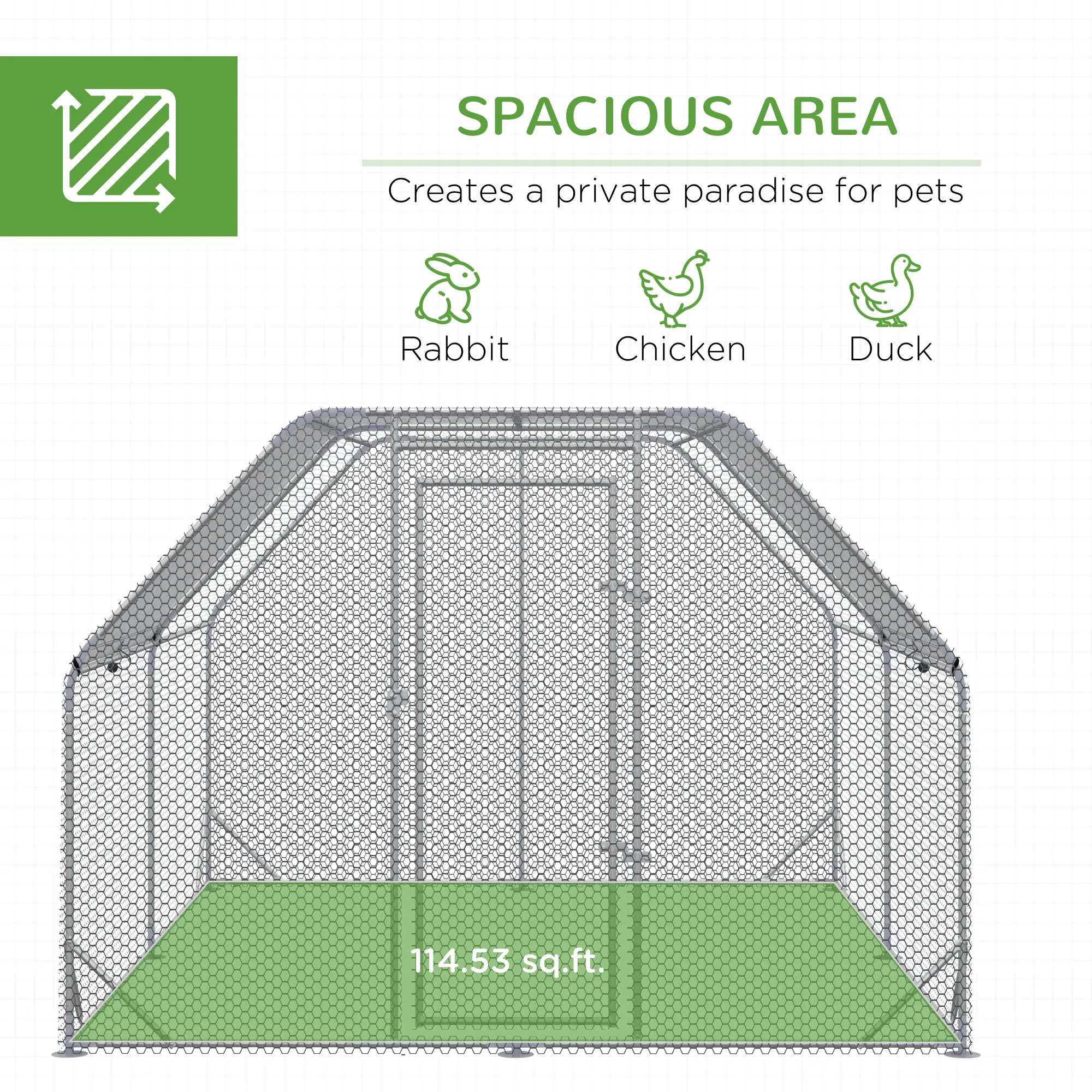 Chicken Run, Galvanized Large Metal Chicken Coop Cage, Walk-in Enclosure Poultry Hen Run House Playpen Rabbit Hutch with Flat Roof, Cover, 9.2' x 12.5' x 6.5', Silver photo 3