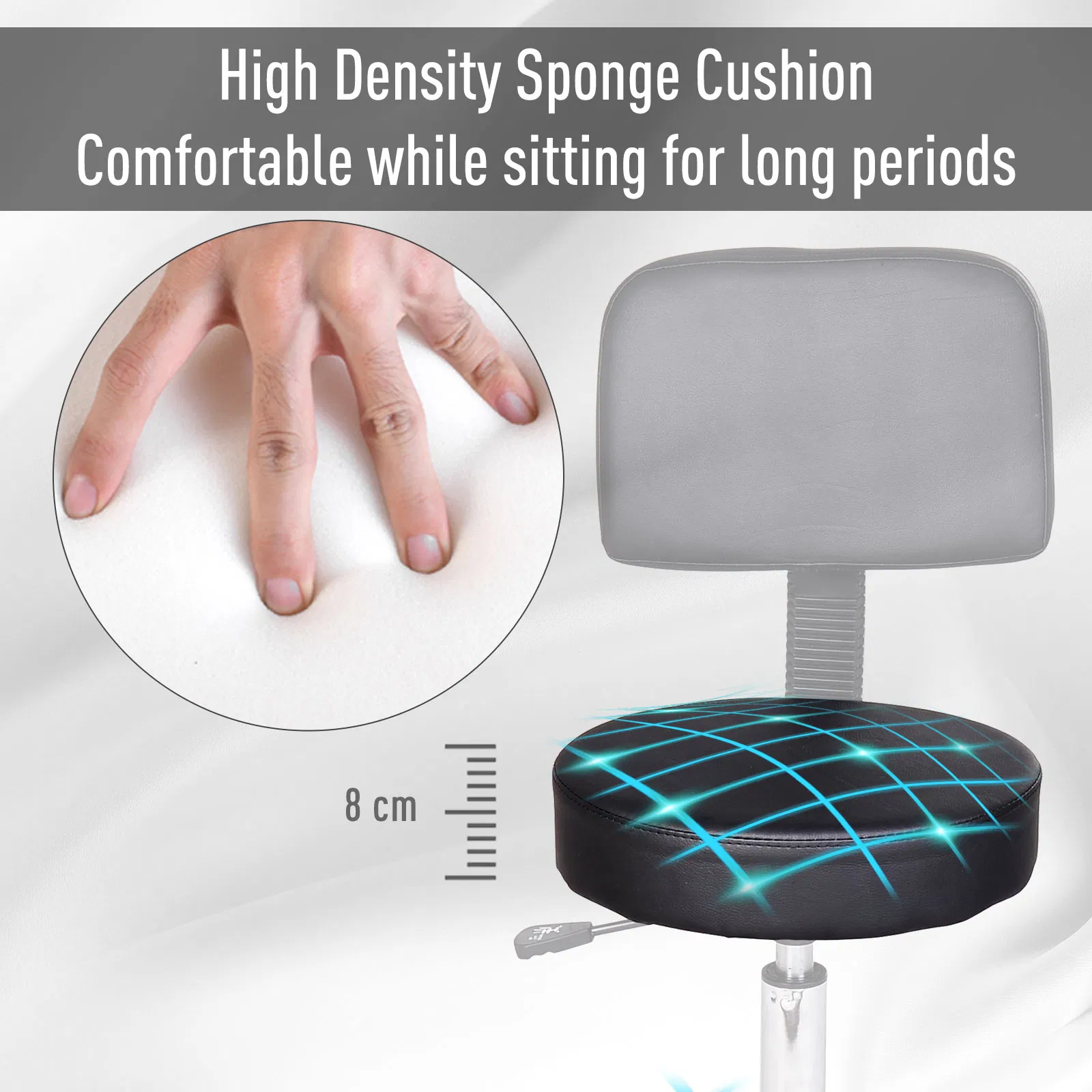 Rolling Stool Comfort: PU Leather Adjustable Swivel Drafting Stool with Back for Salon, Spa, Massage, Black Seating photo 6