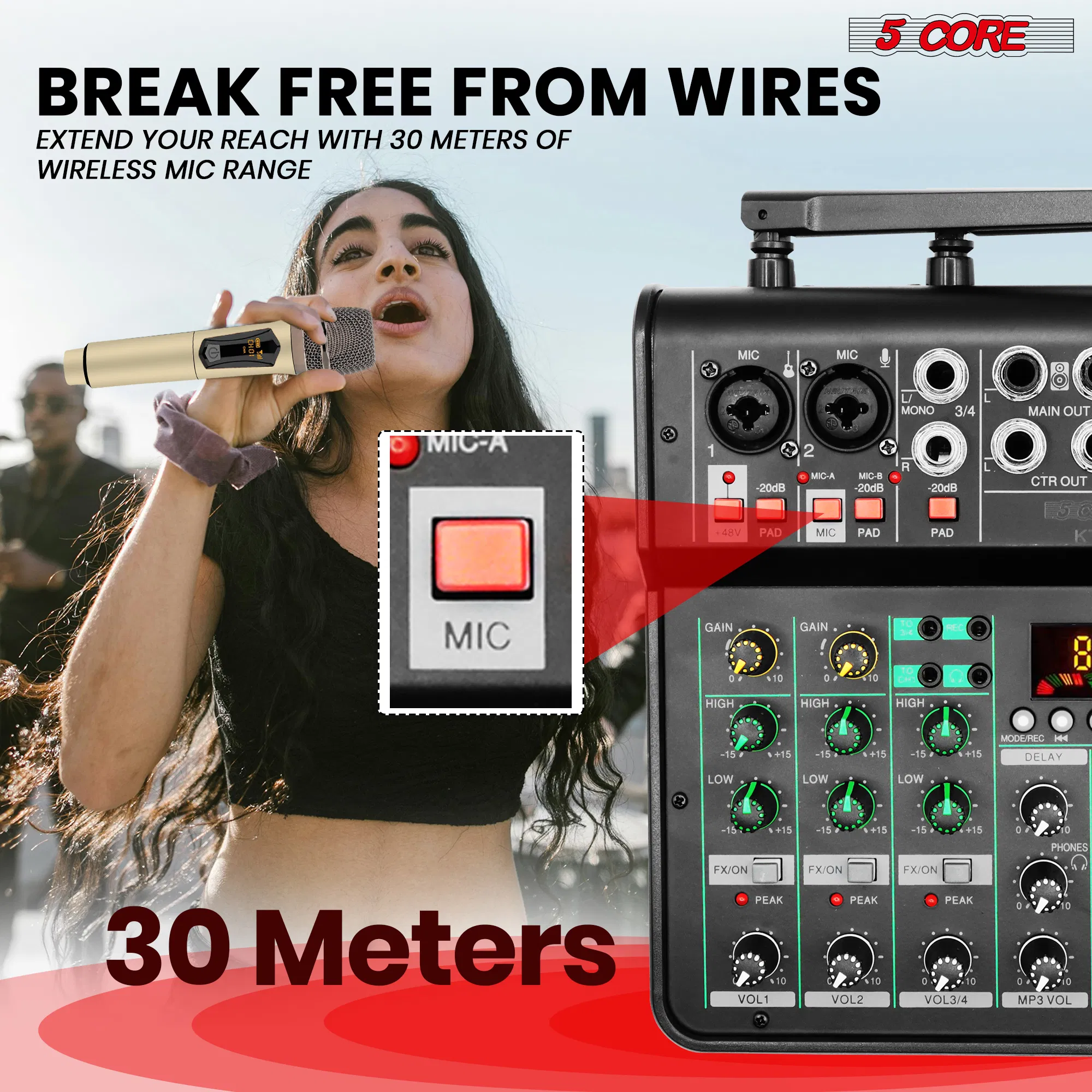 5 Core Audio Mixer Sound Board 4 Channel XLR Stereo Receiver w Bluetooth USB Microphone PA Karaoke Music Podcast Mixing Soundboard Mini Mezcladora Para DJ - MX 4CH 2MIC GLD photo 6