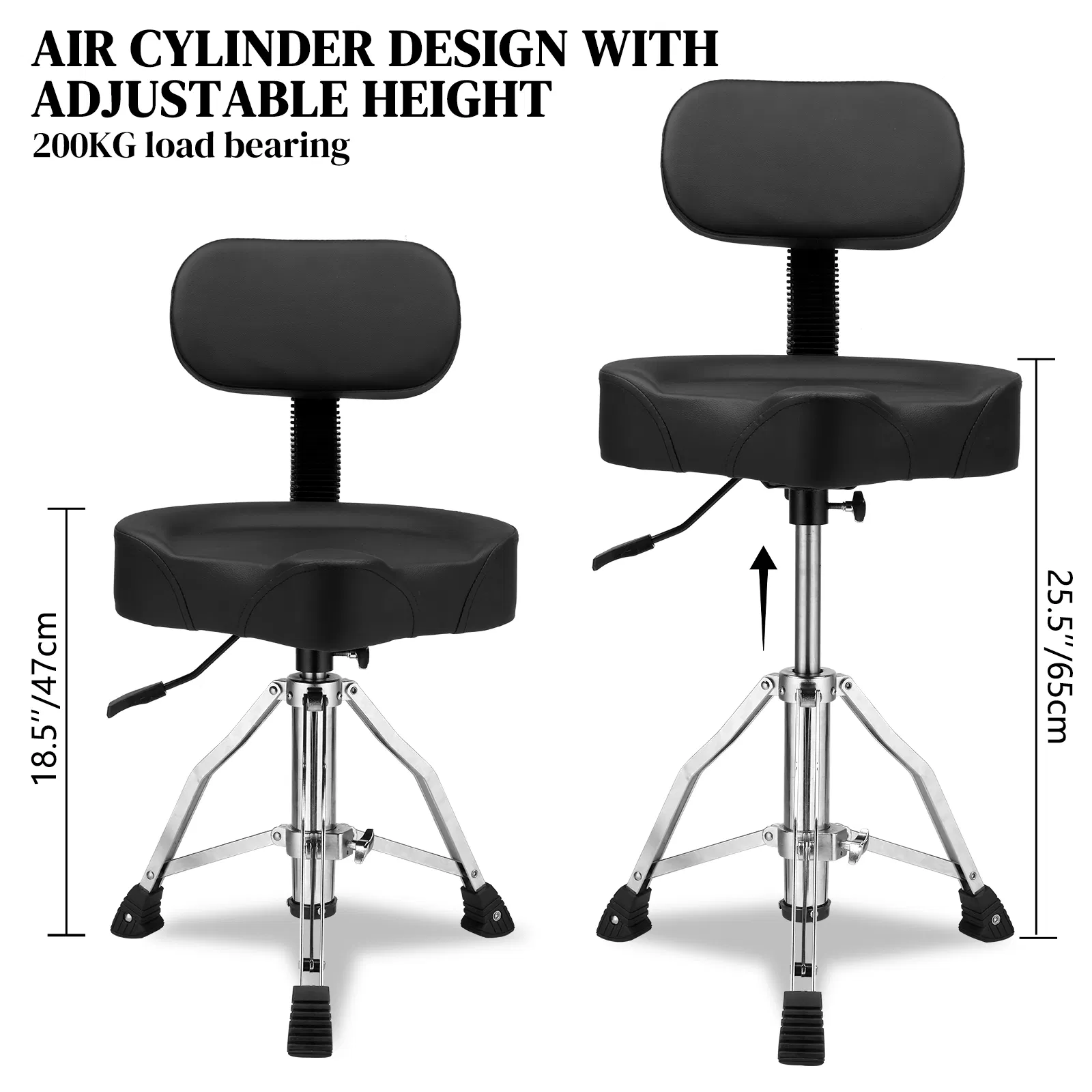 Drum Throne with Backrest, Hydraulic Drum Stool Adjustable Height, Heavy Duty Hydraulic Drum Seat Saddle Design for Drummers Black photo 3