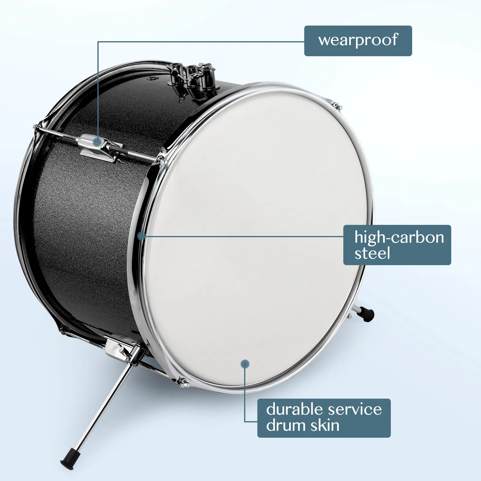 14"x10" 3-Pieces Junior Kids Drum Set Kit Pedal Drum Stick Wrench Drum Stool Black photo 8