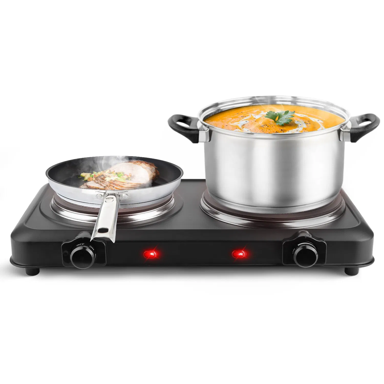 Infrared Dual Burner Hot Plate - 1000W & 800W  Glass Plates, Quick/Even Heating, 302-1022 Stepless Temp, Auto Shut-Off, Compatible with Flat-Bottom Cookware, Compact Portable for Dorms/RVs photo 3