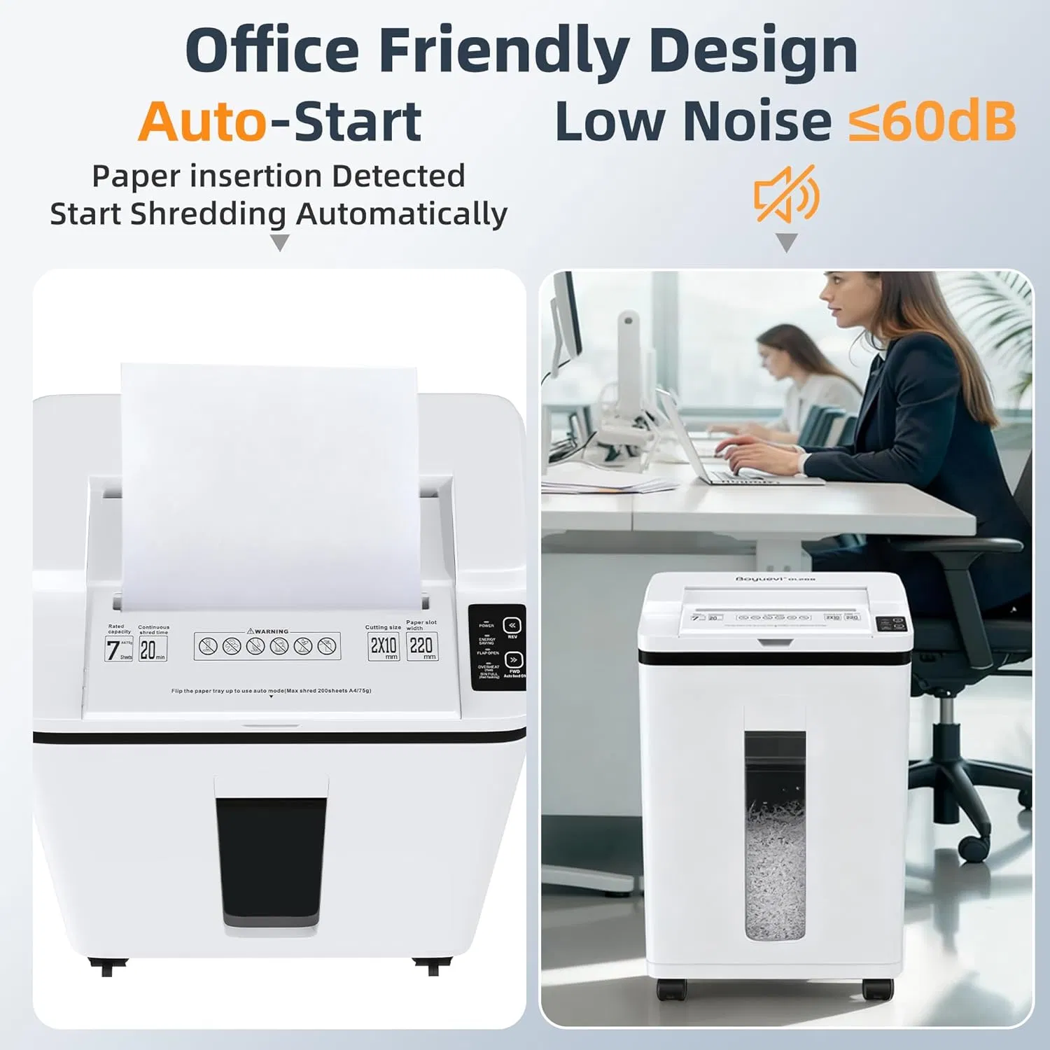 200-Sheet Auto Feed Paper Shredder, 40 Min Non-Stop Heavy Duty Shredders, P-5 Ultra Security Commercial Paper Shredder for Home Office, Micro Cut Shredder with Casters, 5.8 Gal, <60 dB(White) photo 2