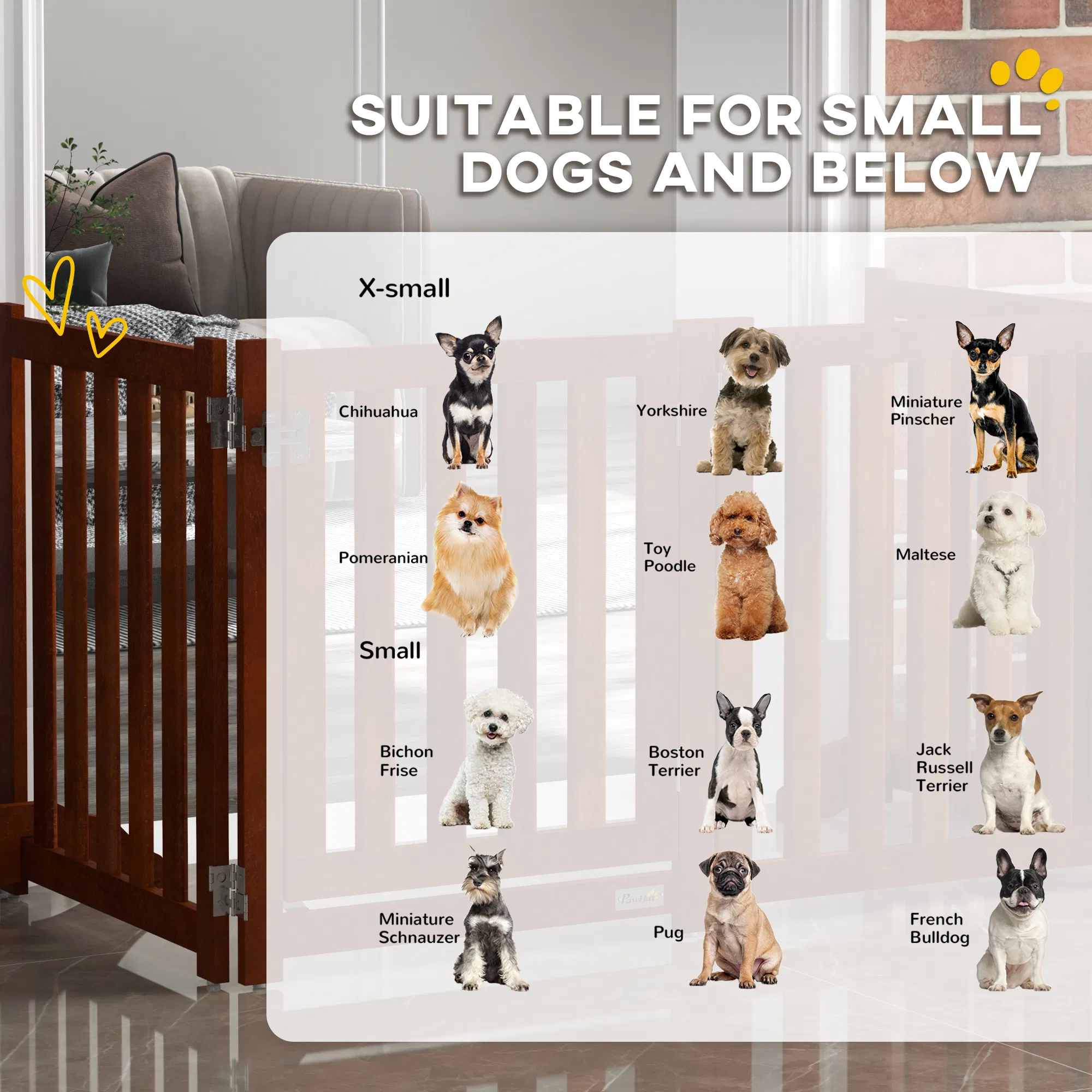 Foldable Dog Gate with Door, 4 Panels Fressstanding Pet Gate, Brown photo 3