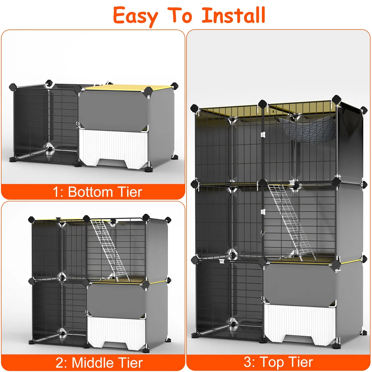 1Pc 3 Tier Cat Cage Indoor with Litter Box Hammock Detachable Metal Wire Cat Kennel Cat House Cat Enclosure with Ladder for 1-2 Kittens photo 3