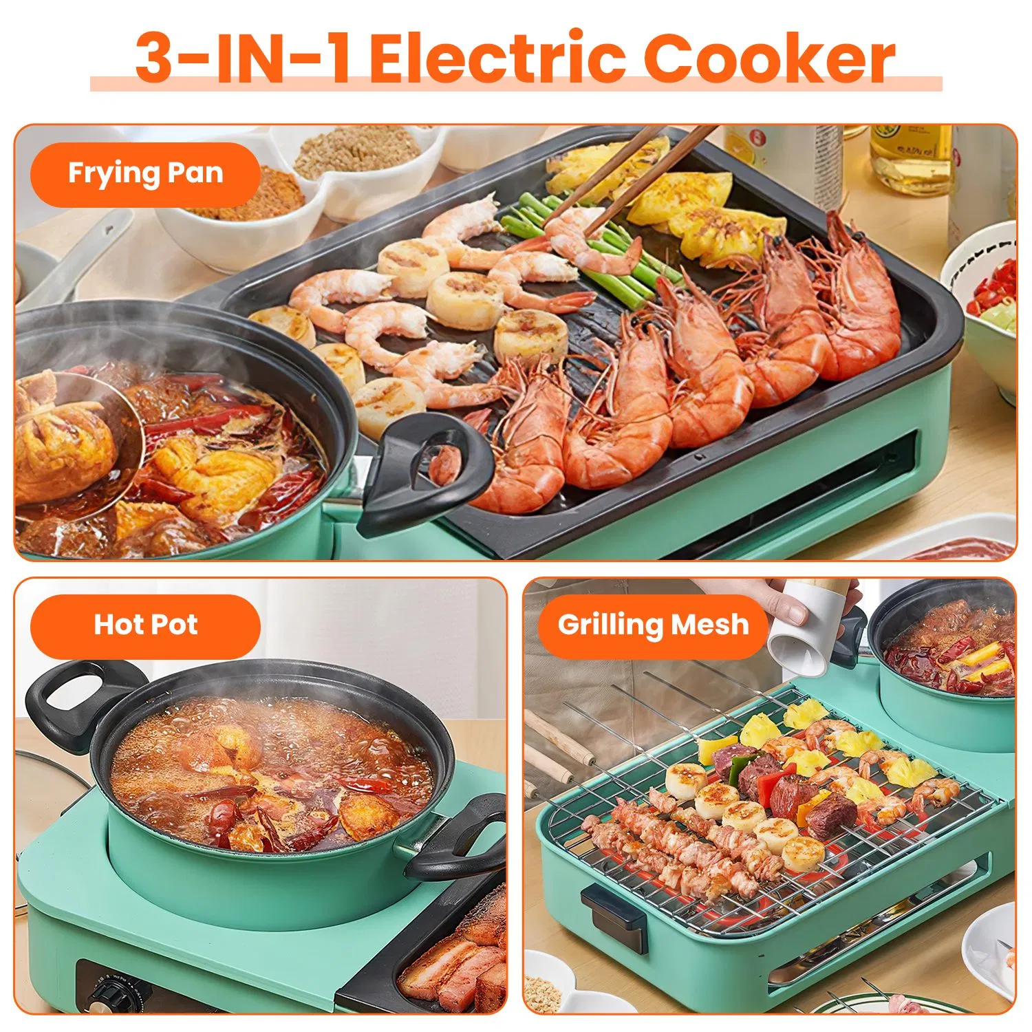 Electric Hot Pot with Grill,1600W 3-in-1 Smokeless Raclette Table Grill for Kitchen, Barbecue Shabu Hot Pot with Non-Stick Cooking Removable Plate, Dual Temperature Control & Dishwasher Safe photo 7
