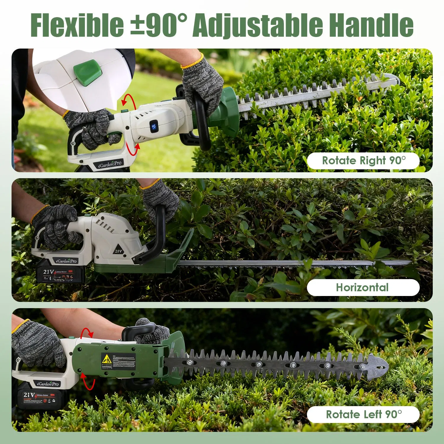 Professional Cordless Hedge Trimmer, ±90° Adjustable Handle & 0.6 Inch Cutting Capacity, 2600mAh Rechargeable Trimmer for Bushes Shrubs Trimming photo 2