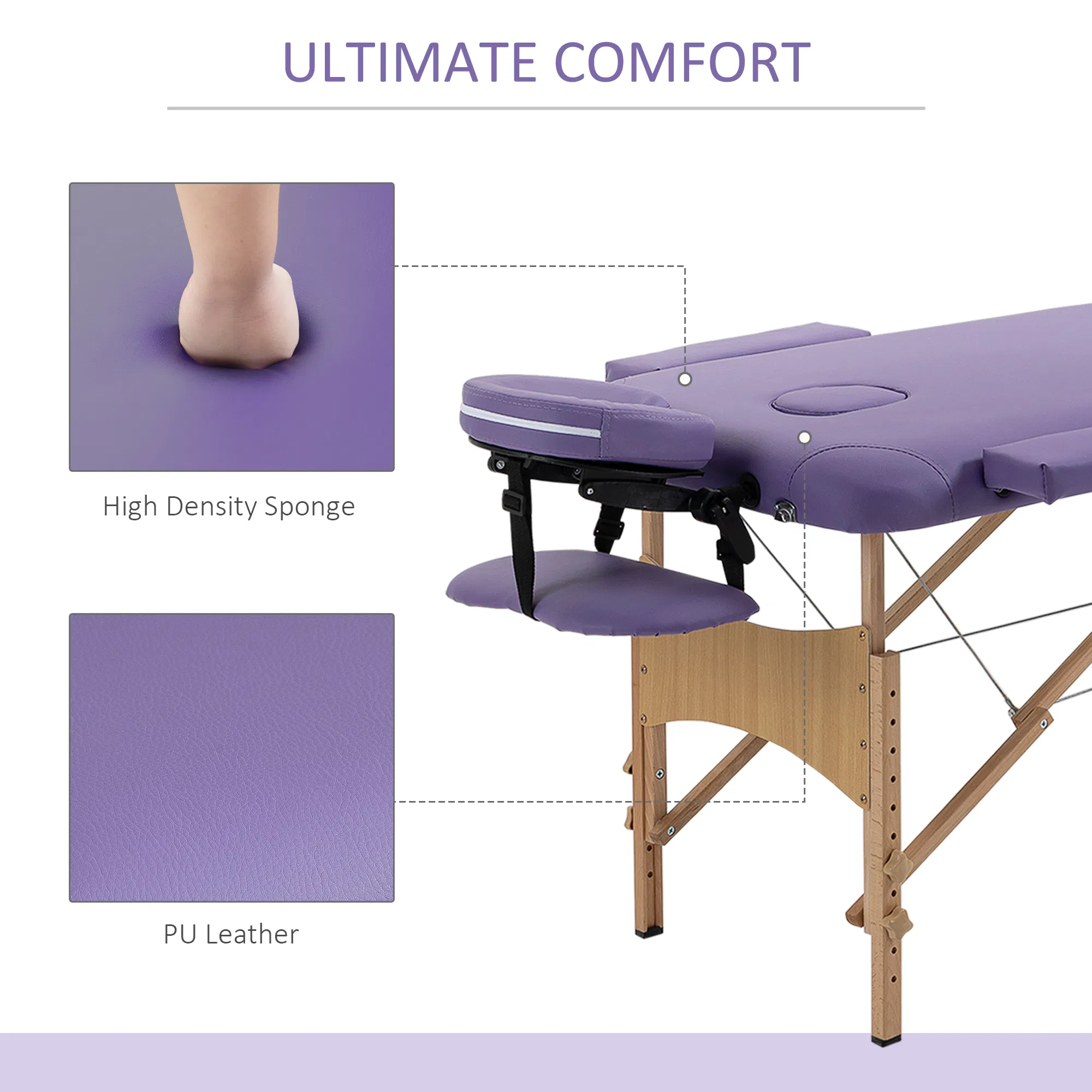 Portable Massage Table 72 Inch Adjustable Spa Bed Foldable Facial Couch with Carry Case Purple photo 3