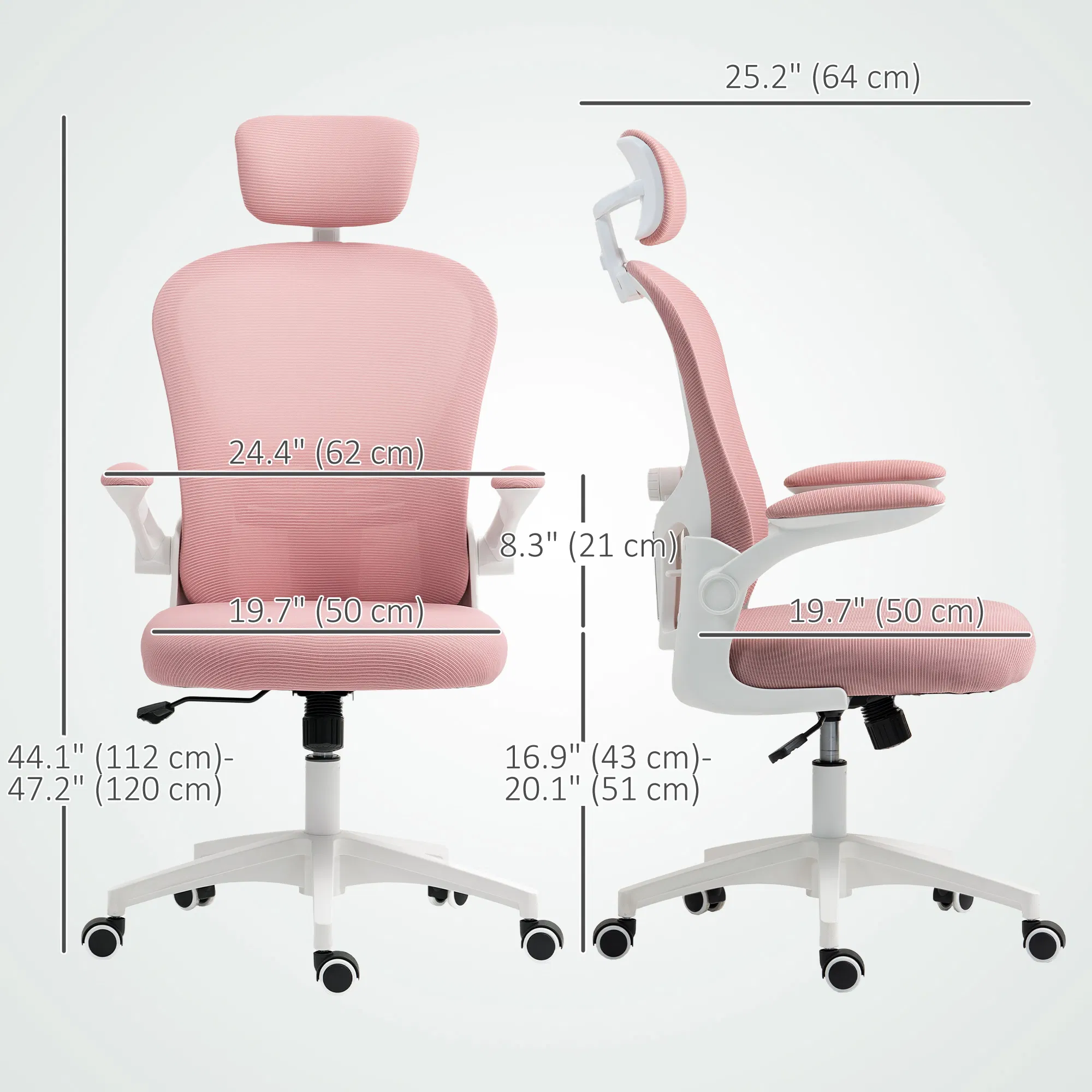 Office Chair, Mesh Computer Desk Chair with Adjustable Headrest, 4D Lumbar Support, Flip-up Arm, Pink photo 6