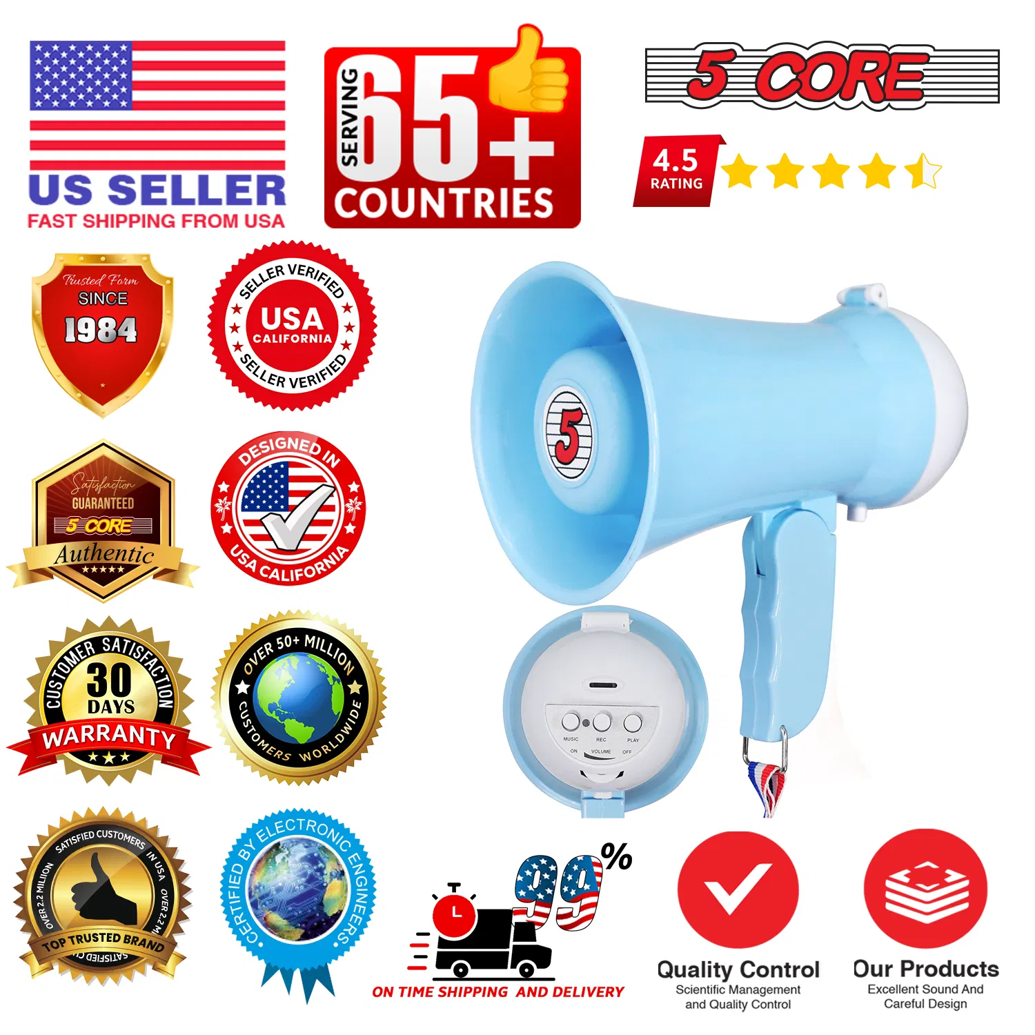 5Core Megaphone 15W Bull Horn Kids PA Speaker w 400 Yards Range Siren Lightweight Loud Mini Megafono photo 4
