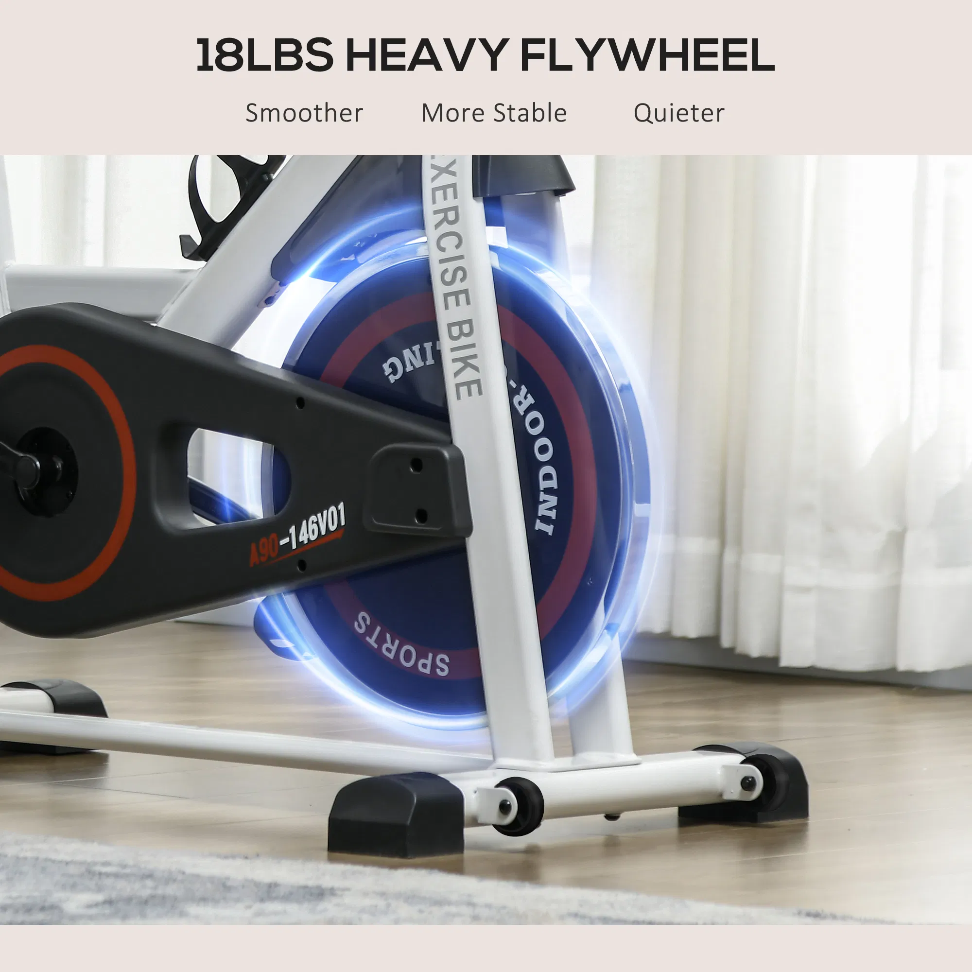 Adjustable Upright Stationary Exercise Bike w/ LCD Display, Indoor Cycling Bike for Home w/ Adjustable Resistance, White photo 6