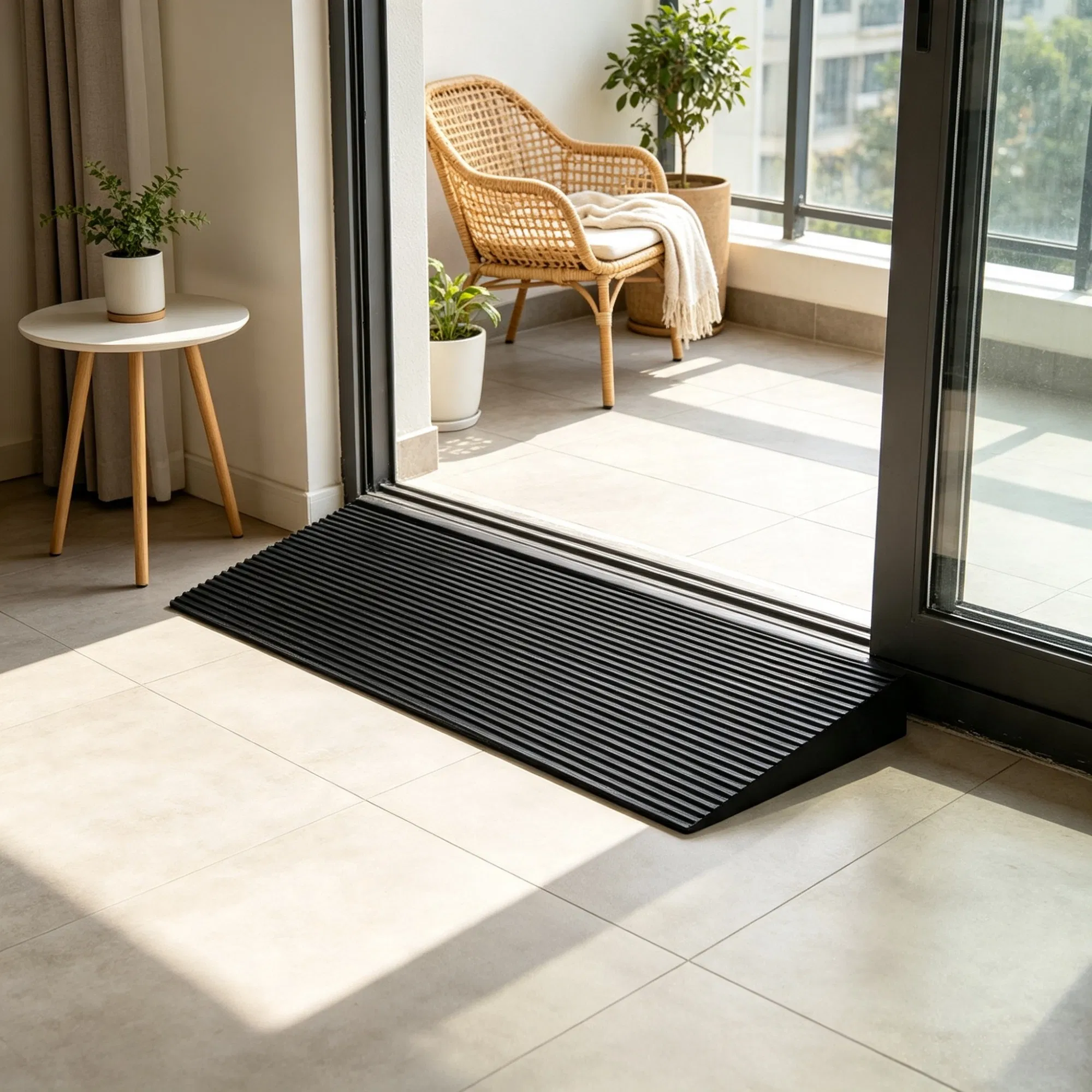 35.4" Wide Cuttable Threshold Ramp, Natural Rubber Non-Slip Surface with Double-Sided Tape, for Sweeping Robot, Wheelchair & Doorways photo 6