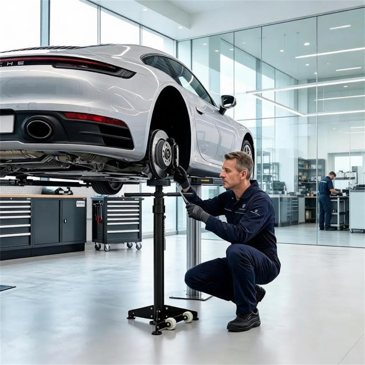 Adjustable Underhoist Support Jack Stand, 1654 LBS Max Load Triangular Base Hoist Support Stand with Rolling Wheels Anti-Slip Rubber Platform for Professional & Home Workshop Car Maintenance - Black photo 3