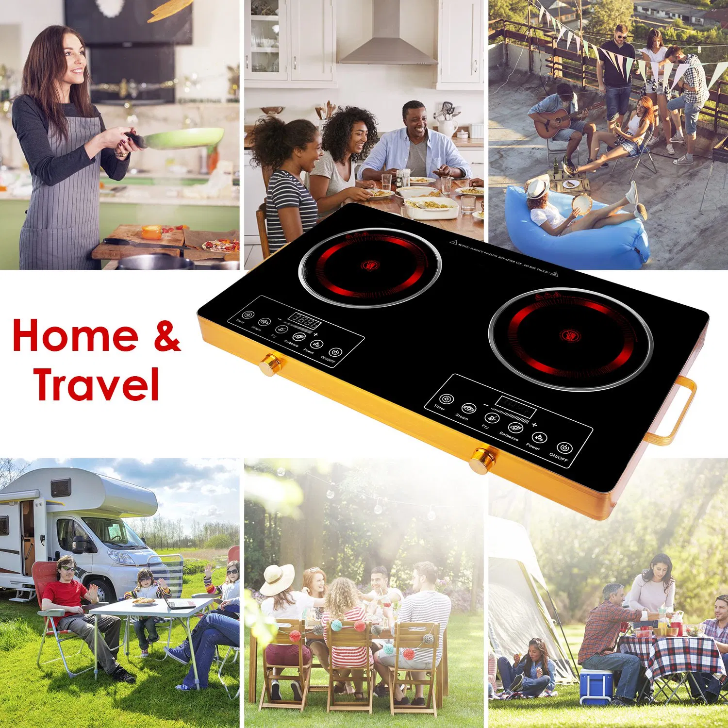Portable Electric Double Burner 7000W, 110V Countertop Hot Plates with Smooth Heat-Resistant Glass Surface (Easy to Clean), 4 Preset Cooking Modes, 0-4H Timer for Camper/Studio/Office photo 2