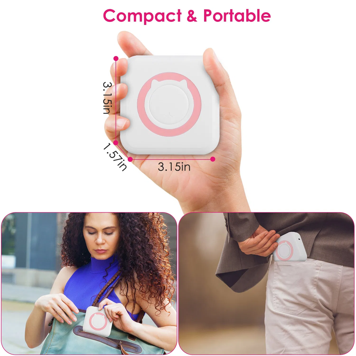 Portable Pocket Thermal Printer, Bluetooth Mini Ink-less Printer, Built-in 1000mAh Battery, Includes 2 Rolls Printing Paper, Compatible with iOS & Android for Label List Memo Picture Printing photo 8