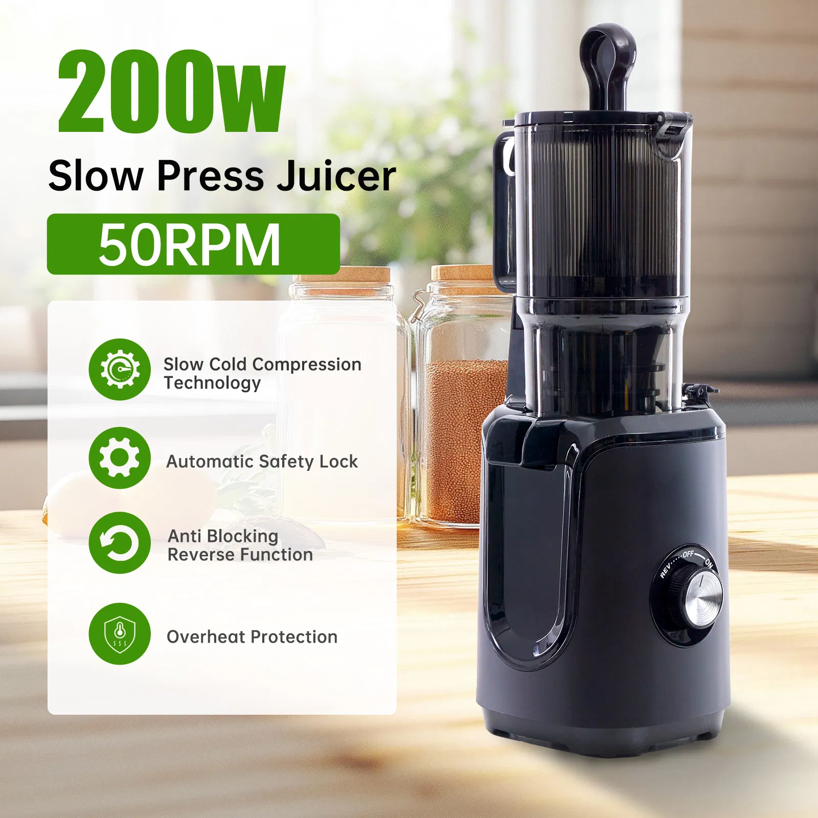 Cold juicer, chewable juicer, wide feeding trough for easy cleaning, suitable for whole vegetables and fruits photo 5