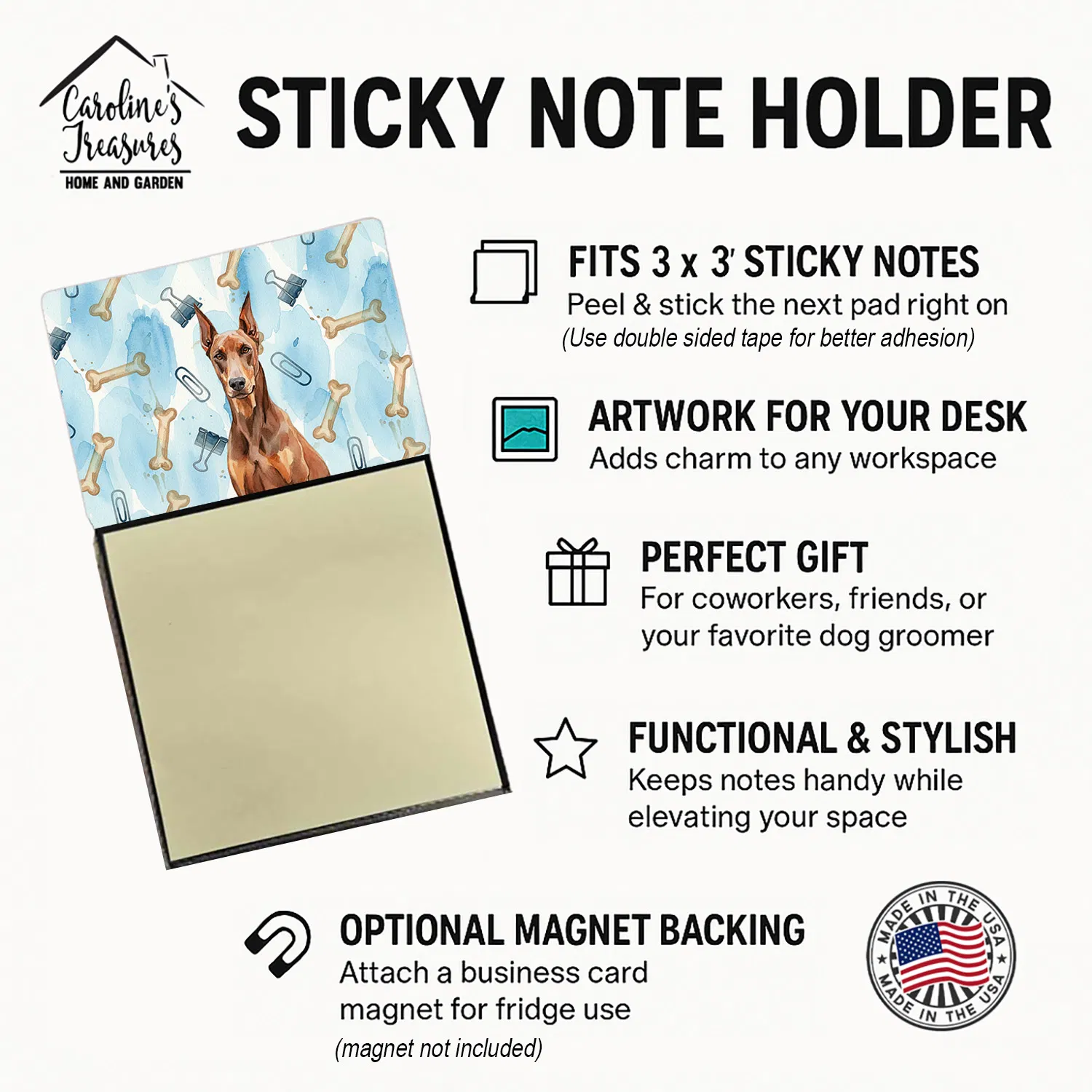 Red Doberman Pinscher Coworker Watercolor Sticky Note Holder Refillable Dispenser Desk Accessory 3x3 Pad Gift photo 4