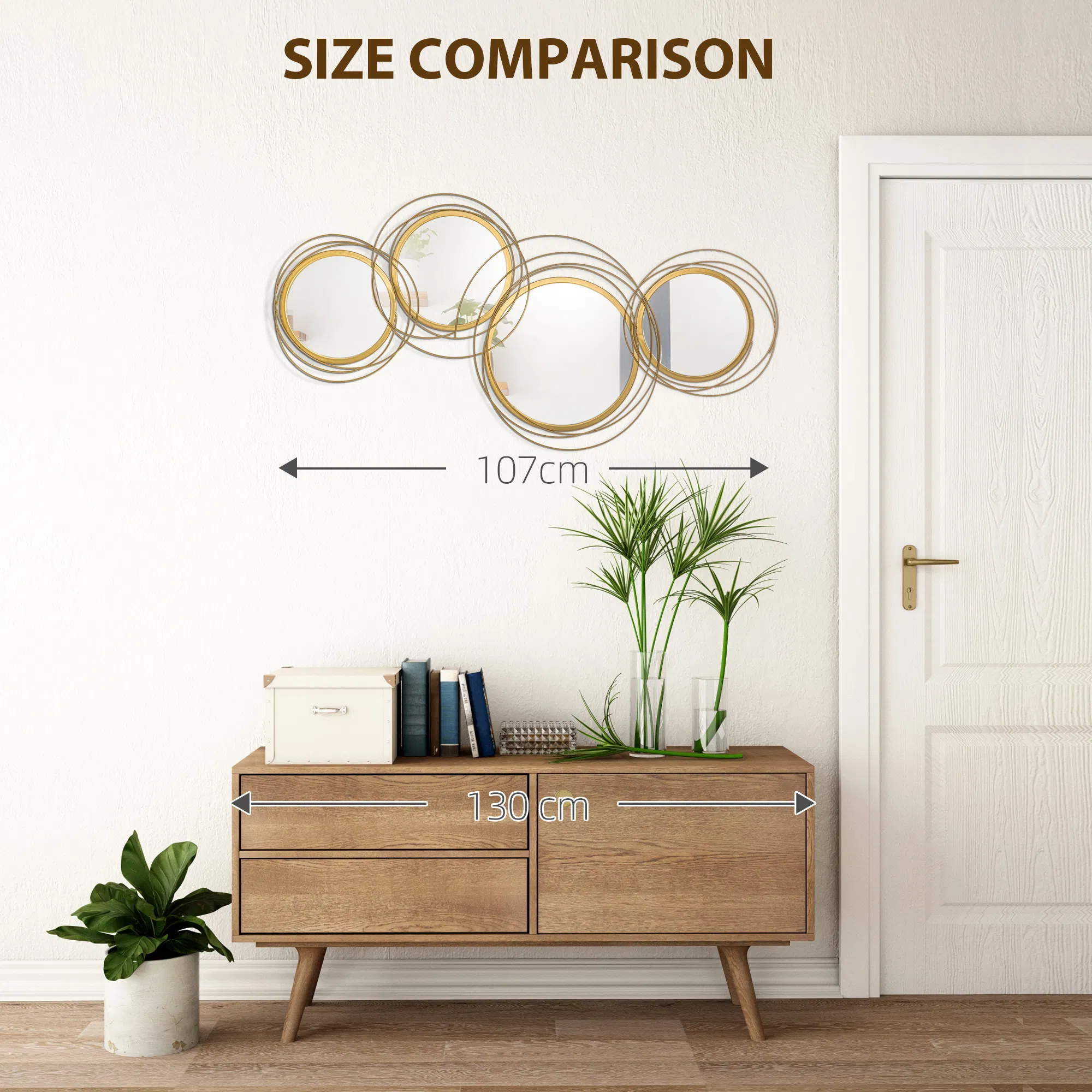 Metal Wall Art Gold Frame Circle Bathroom Mirror Decor Home Hanging Wall Sculptures for Living Room Bedroom Dining Room, 42.25" W x 22" H, Gold photo 5