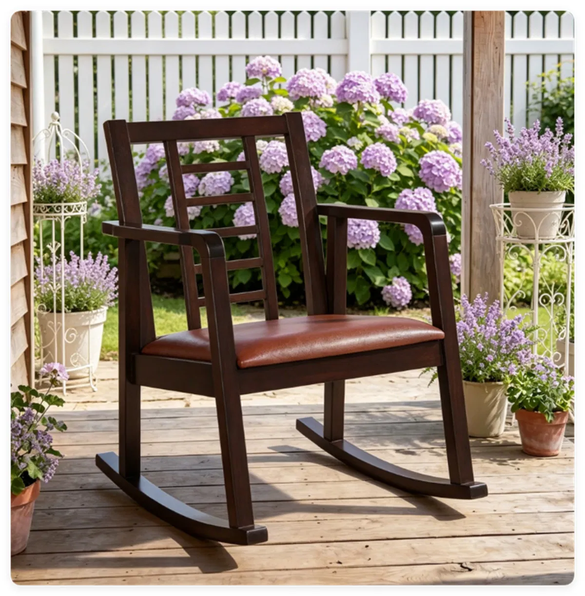 Heavy-Duty Solid Wood Rocking Chair, Ergonomic Accent Armchair with Breathable Ladder Back for Indoor Relaxation-Brown photo 5