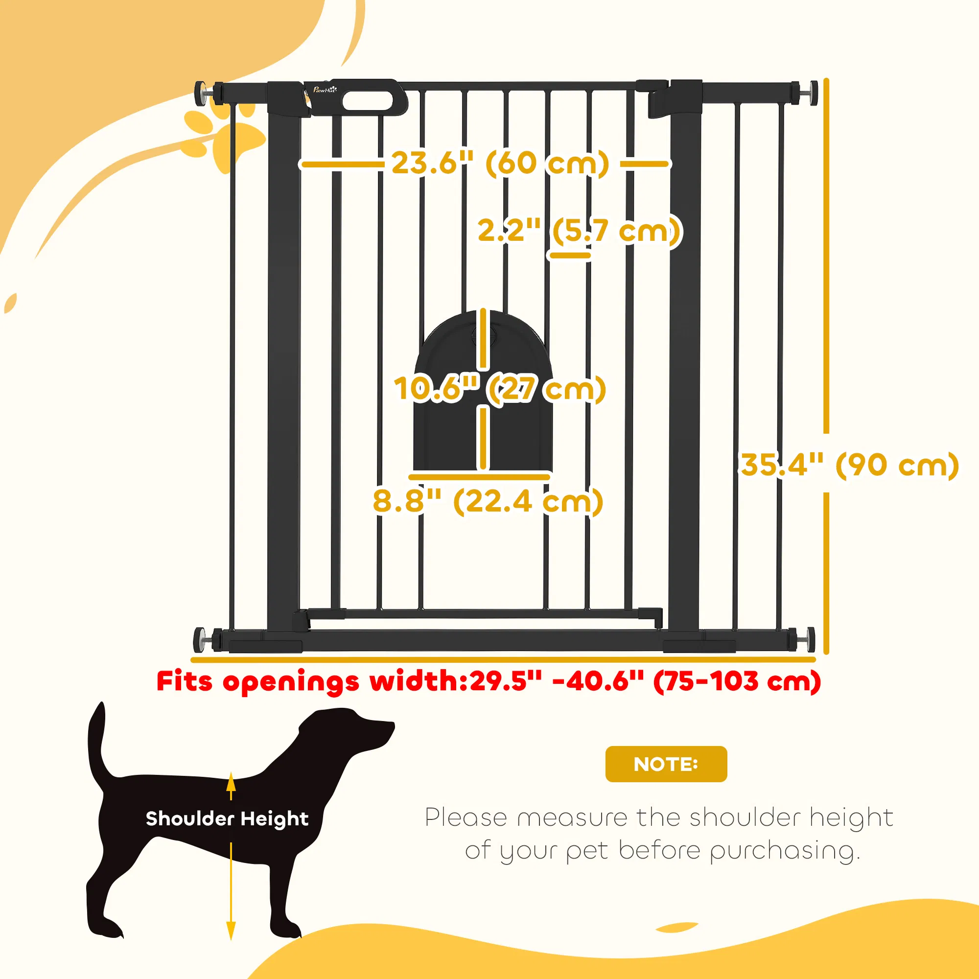30"-41" Extra Wide Pet Gate Barrier with Small Door, 35"H Dog Gate with Safety Gate Barrier, Stair Pressure Fit, Black photo 2