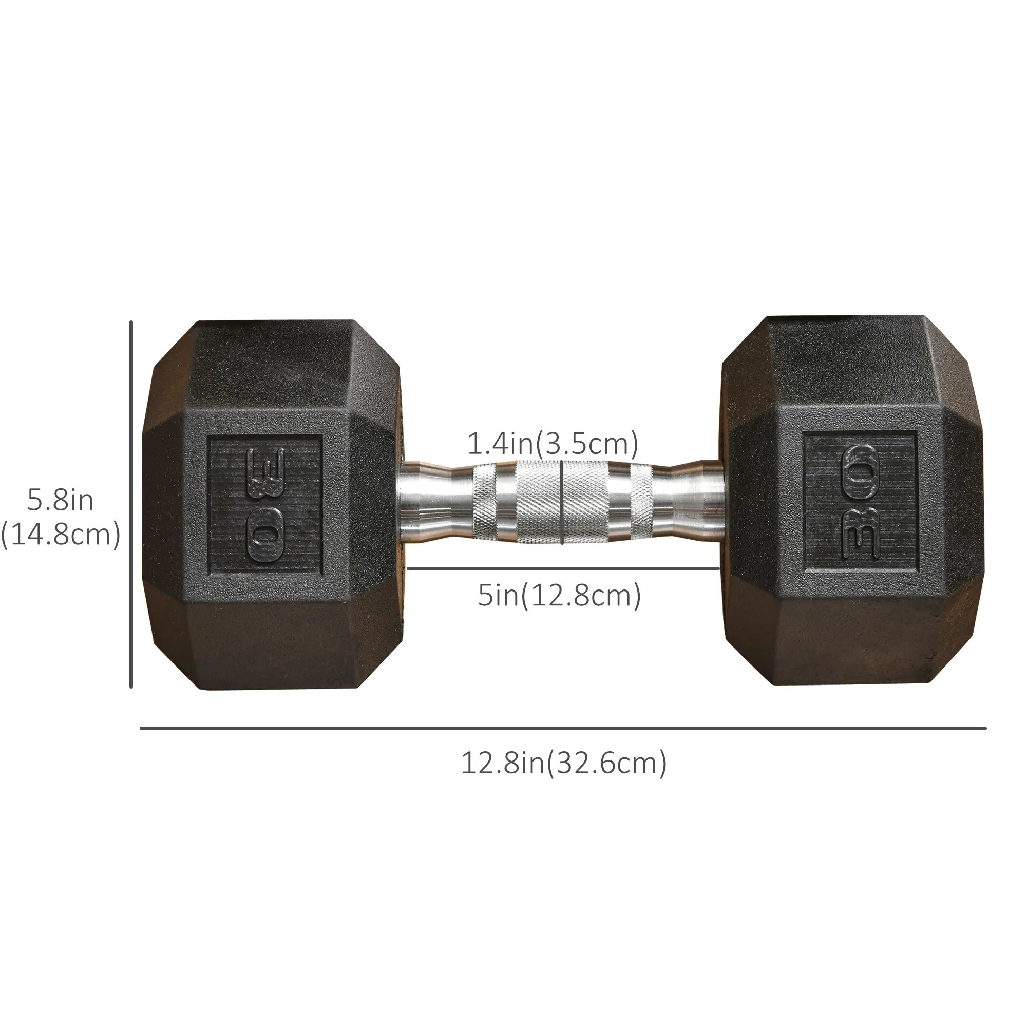 Rubber Dumbbells Weight Set, Total 60lbs 30lbs Each Dumbbell Hand Weight for Body Fitness Training for Home Office Gym, Black photo 6