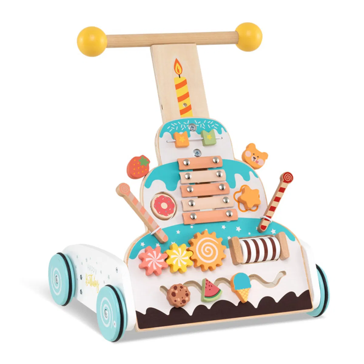 Wooden Baby Walker with 3-Position Adjustable Heights and Smooth Wheels photo 1