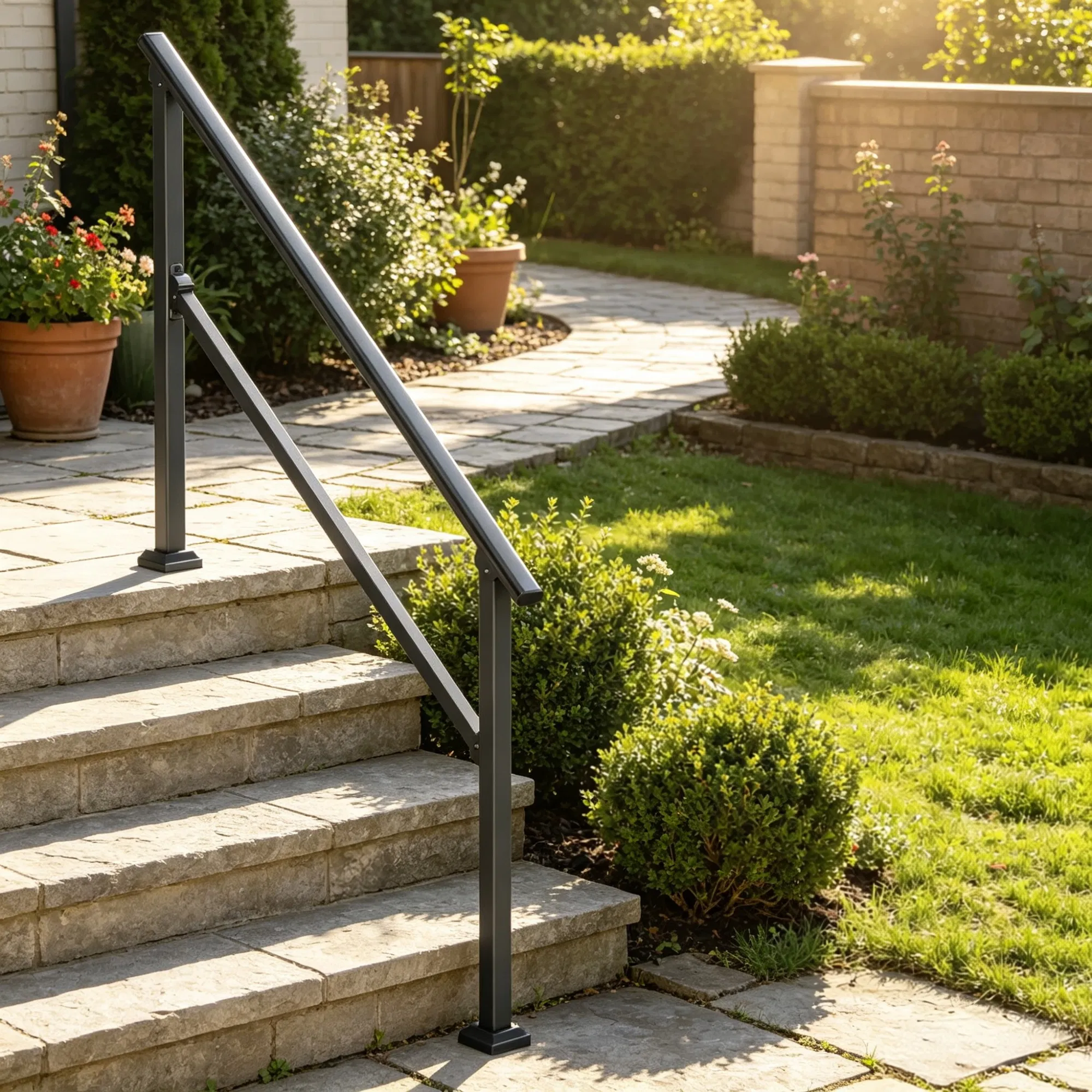 4-5 Step Stair Handrail Kit for Outdoor Steps, Black Square Tube Design photo 6