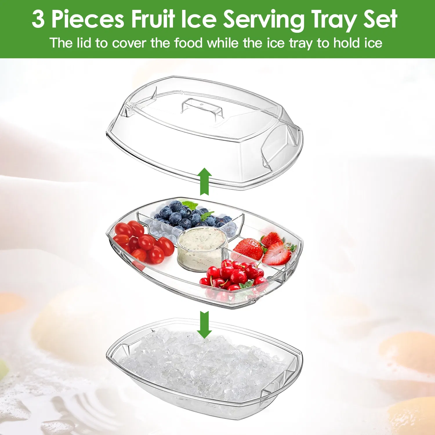 Fruit Ice Serving Tray Chilled Veggie Tray Shrimp Cocktail Serving Dish Appetizer Party Serving Platter Cold Food Buffet Server with Lid and 4 Compartments 3 Tongs 10 Sporks photo 6