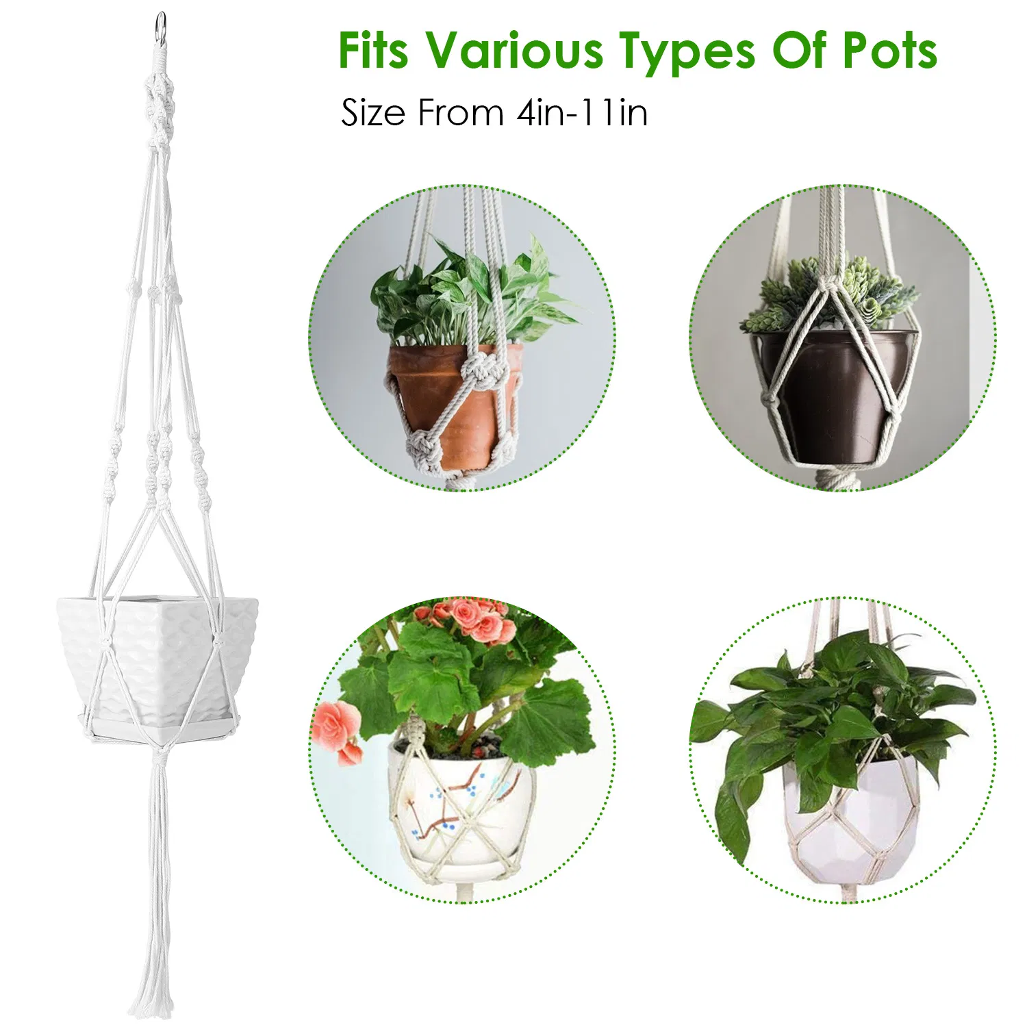 4 PCS Heavy Duty Hanging Plant Holder Natural Cotton Rope Planter Basket with Hanging Ring,Eco-Friendly Hanging Planter Basket Durable Cotton Rope Plant Hanger Space Saving for Indoor Outdoor Garden photo 7