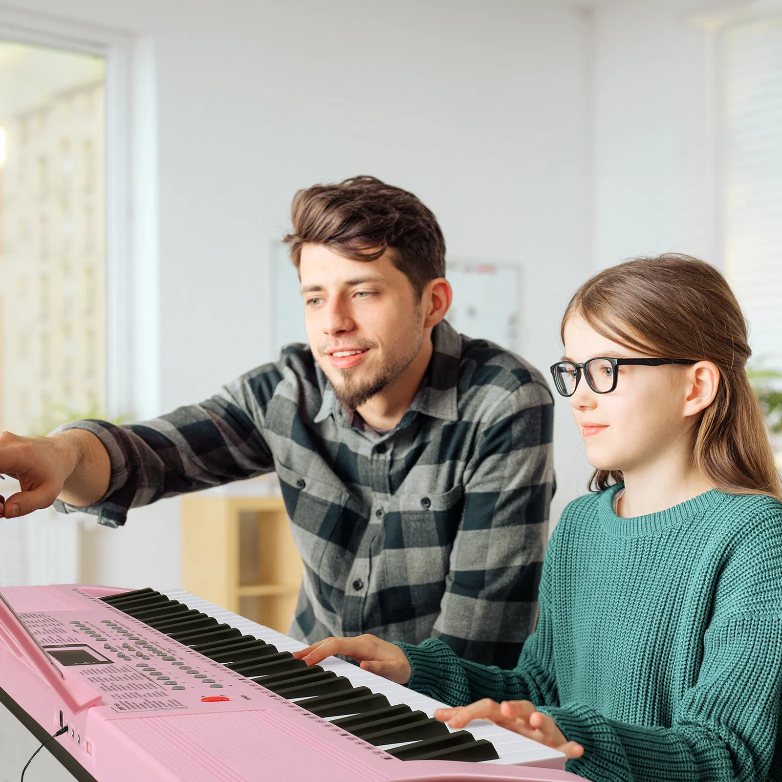 [Do Not Sell on Amazon]GEP-110 61 Key Lighting Keyboard with Piano Stand, Piano Bench, Built In Speakers, Headphone, Microphone, Music Rest, LED Screen, 3 Teaching Modes for Beginners photo 8