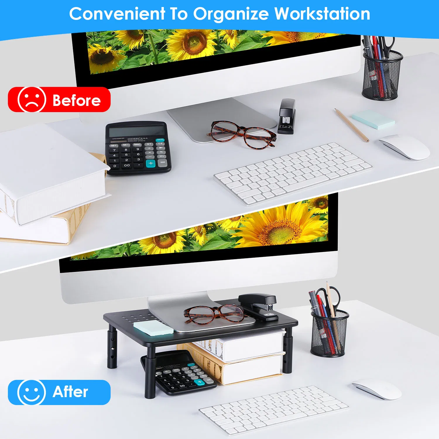 3-Level Adjustable Computer Monitor Stand, Metal Mesh Ventilated Riser, 44 Lbs Max Load, Easy Assembly for Home Office Desktop Use photo 3