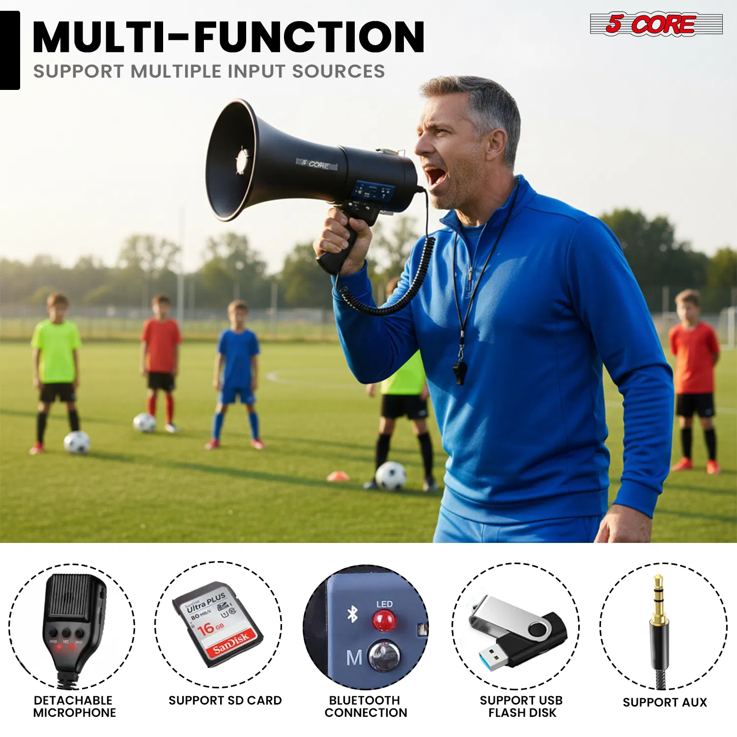 5 Core Megaphone Speaker 100/50W Loud Rechargeable/ Battery Power Bullhorn photo 5