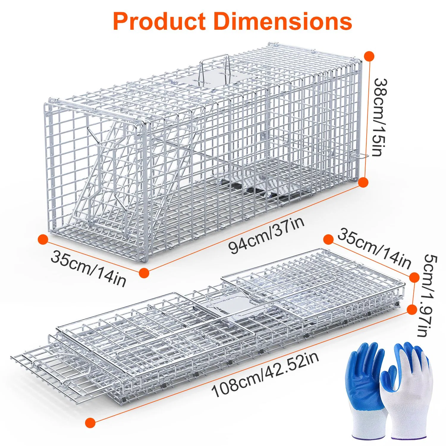 Heavy-Duty Live Animal Trap - 37x14x15 Inch Galvanized Mesh, Sensitive Pedal Trigger & Rear Release Door, Guarded Handle, Foldable Design for Raccoons, Armadillos, Small Dogs Under 55 lbs photo 3