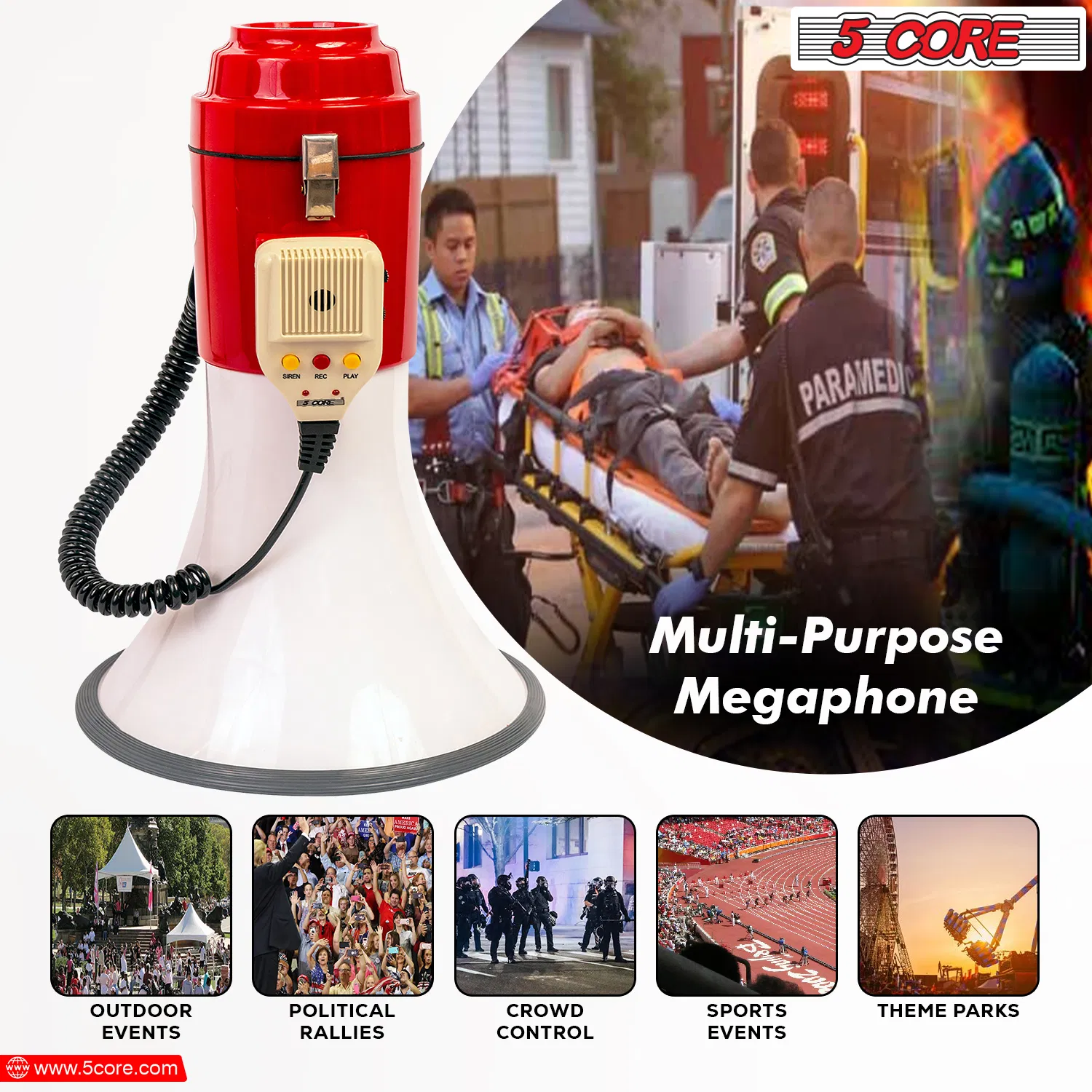 5 Core Megaphone 60W Bull Horn Professional PA Speaker w 1200 Yards Range Loud Siren Voice Amp photo 5