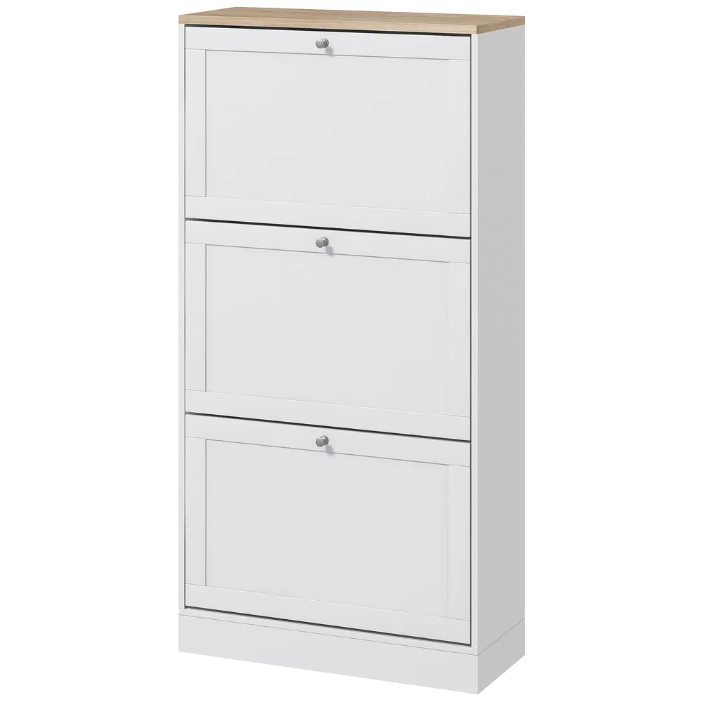 Modern Shoe Storage with 3 Flip Drawers and Adjustable Shelves, Shoe Cabinet Organizer for 18 Pairs of Shoes, White photo 7