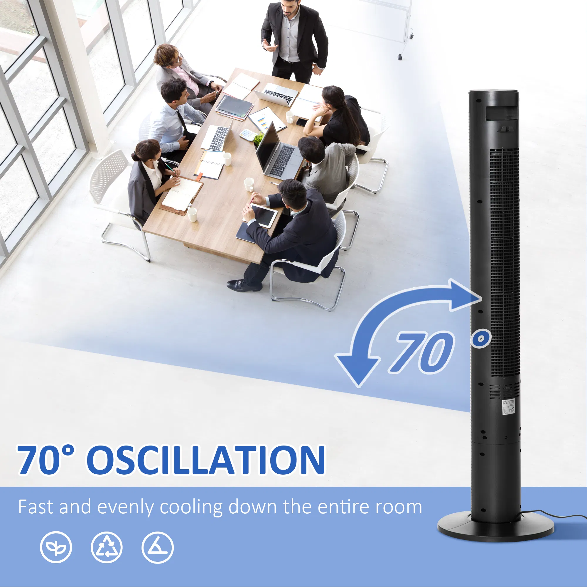 Freestanding Tower Fan Cooling for Home Bedroom with 3 Speed, 12h Timer, Oscillating, LED Panel, Remote Controller, Black photo 2