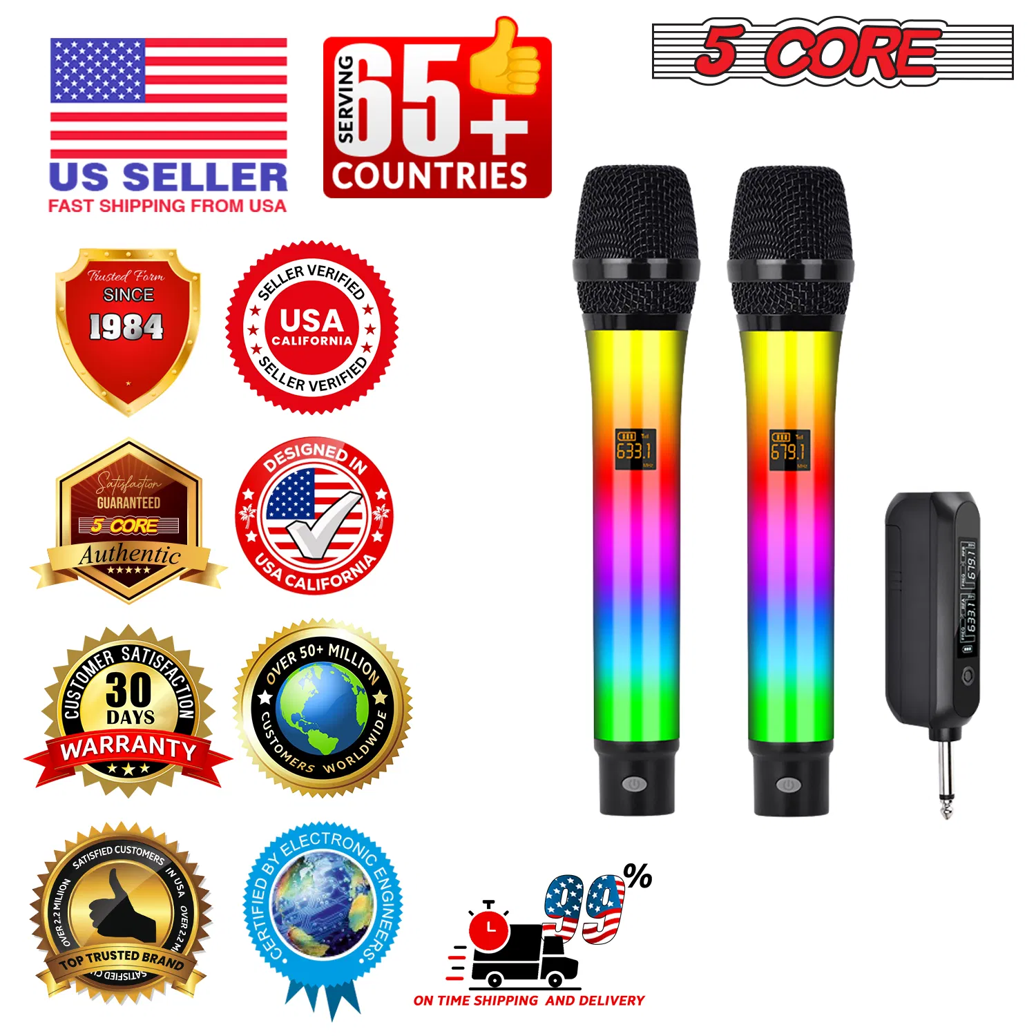 5 Core Wireless Microphone System Pair Professional Mic for Stage Studio photo 2
