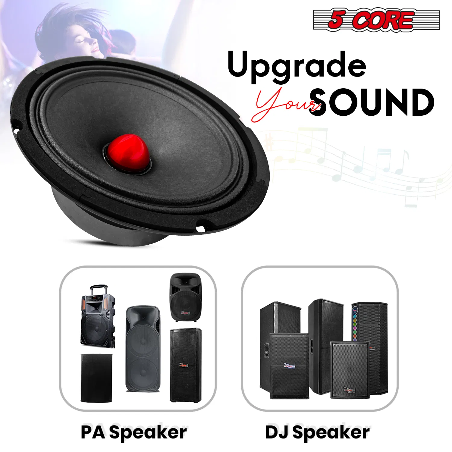 5Core 8 Inch 2Pcs Midrange Door Speaker 500W Subwoofer w Aluminum Bullet 4Ω/8Ω Sub Woofer photo 4