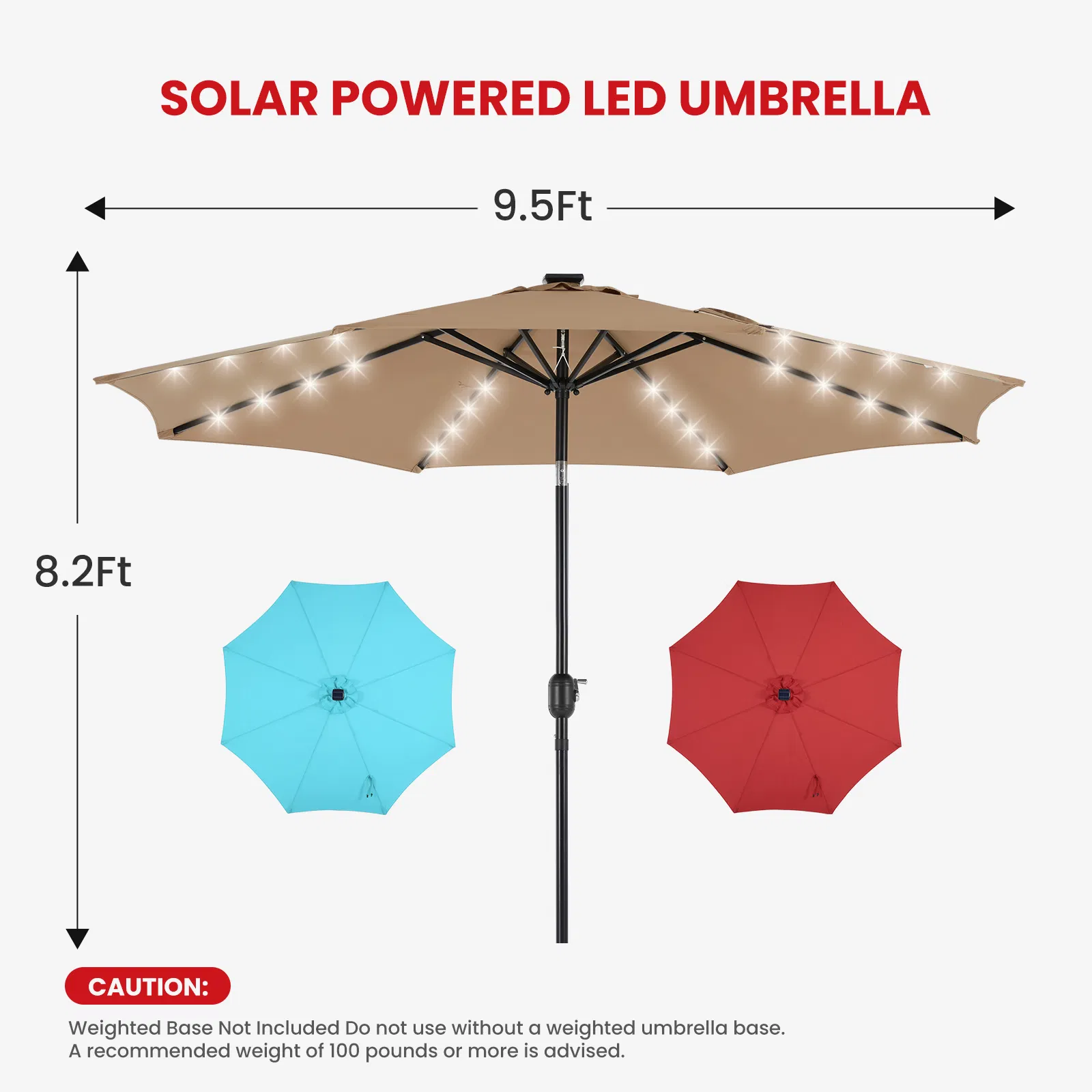 10ft Solar Polyester 32 LED Lighted Patio Umbrella with Tilt Adjustment and UV-Resistant Fabric photo 8
