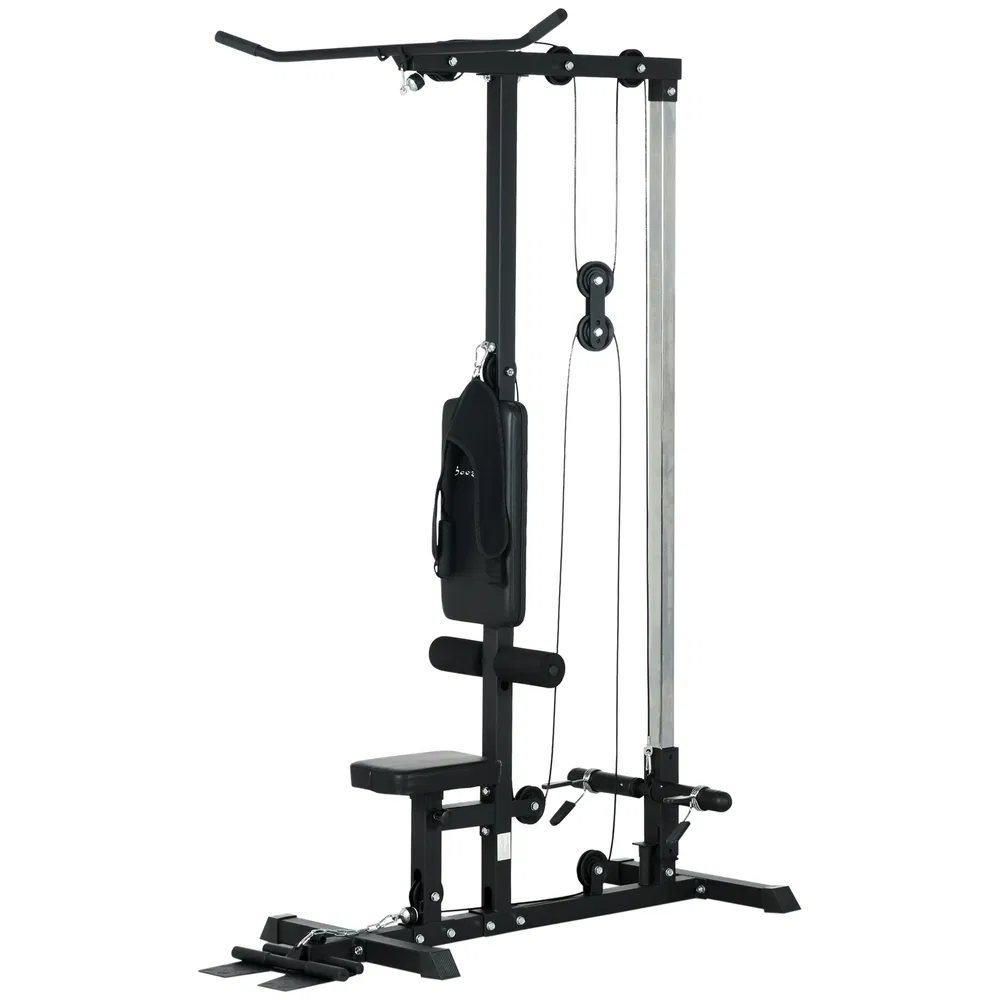 Lat Pull Down Machine, High / Low Pulley Machine with Adjustable Seat and Flip-Up Footplate, Black photo 7