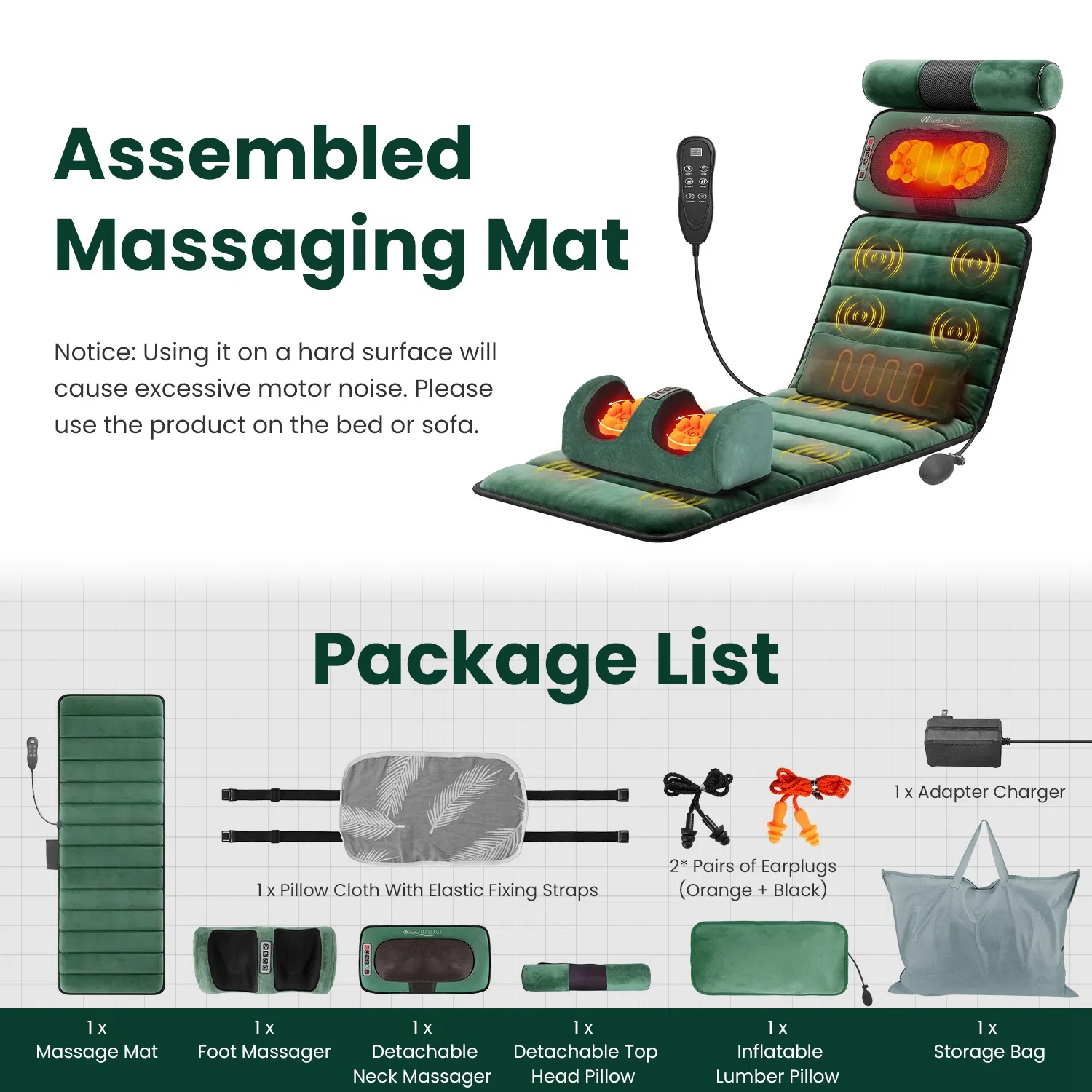Full Body Massage Pad with Separable Shiatsu Neck & Foot Massagers, Adjustable Inflatable Waist Pillow 3 Heat Levels Custom Vibration Settings Foldable Design with Carry Bag photo 6