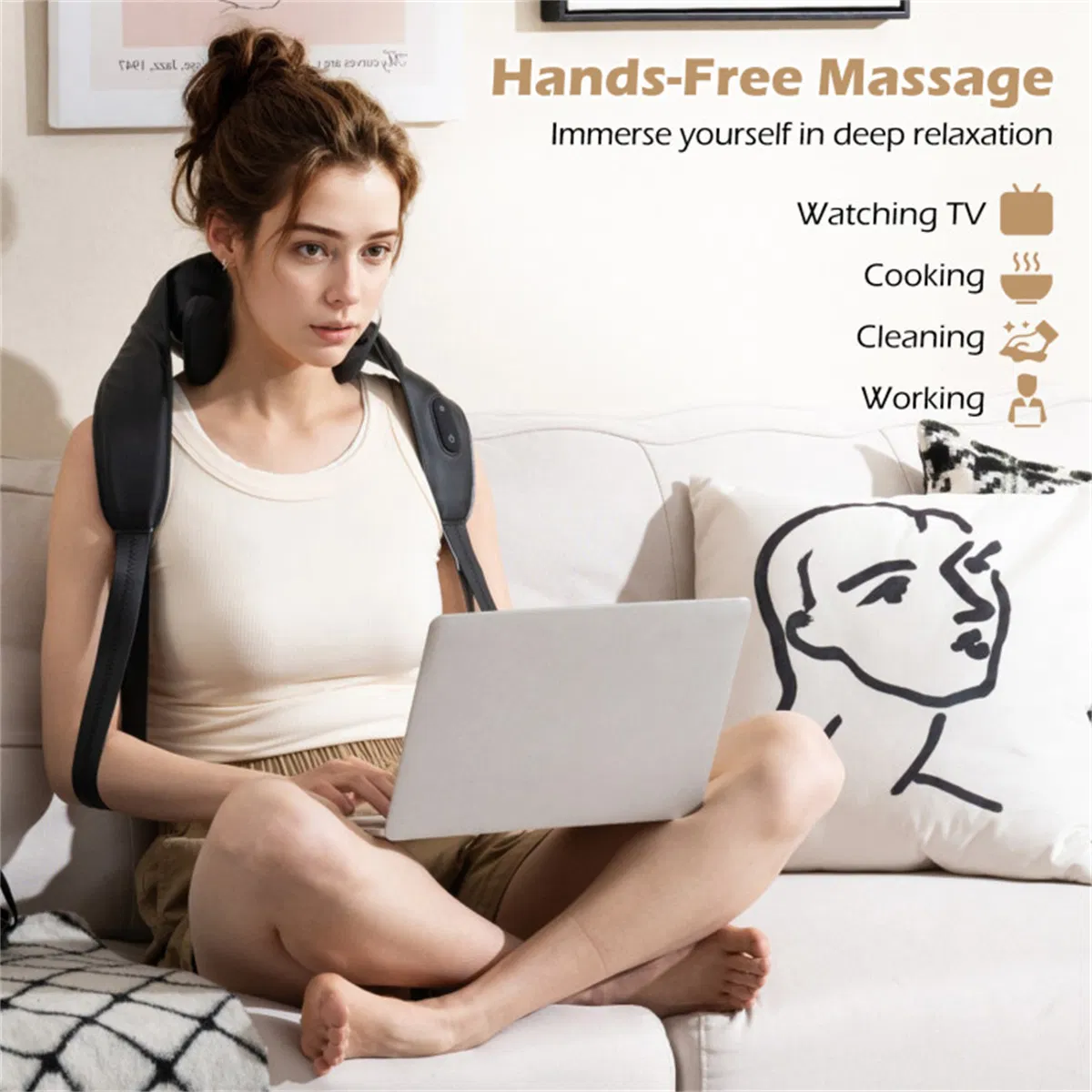 Neck Shoulder Massager - 4D Deep Tissue Kneading, 2 Modes & 2-Level Heat (104-113°F), Hands-Free Straps for Home/Office/Travel photo 3