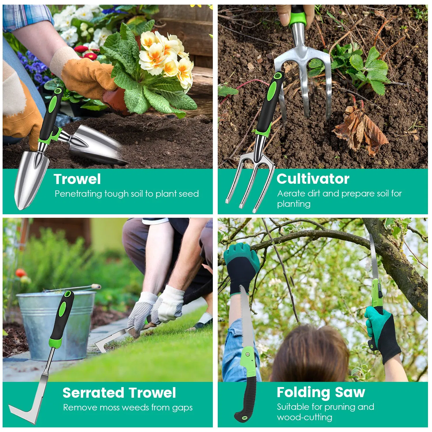 Aluminum Alloy Gardening Hand Tools 13-Piece Set, Multi-Function Garden Kit with Oxford Carry Bag, Plant Tags, Pruning Shears for Planting, Weeding & Outdoor Yard Maintenance photo 3