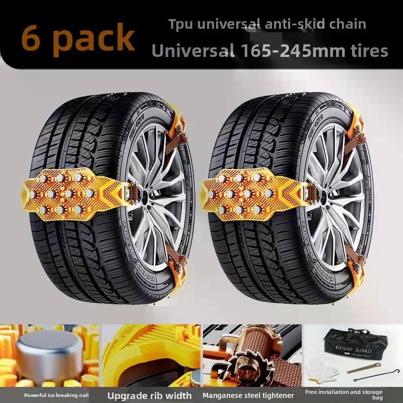 Car Tire Snow Chains 6Pcs Set Universal 165-245mm Thickened Widened Anti-Skid Chains, Ice Breaking Traction for Sedan SUV Off-Road, Winter Emergency Tyre Chains with Storage Bag Gloves Hook Wrench photo 5