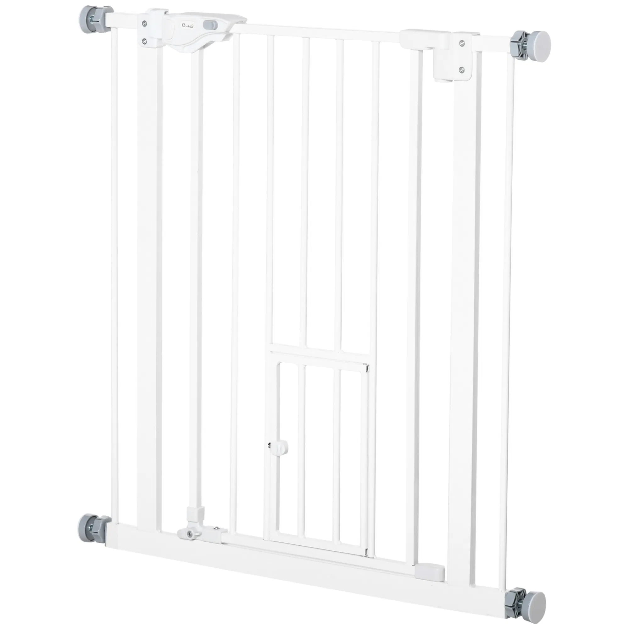 Pet Gate Extra Wide Press-Mounted with Cat Door, Auto Closing Pet Gate for Stair, Hallway, 29-32 Inch, White photo 1