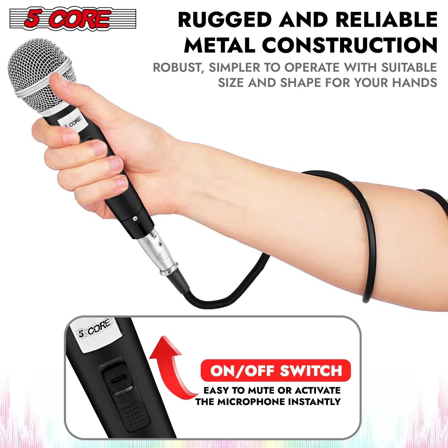 5 CORE Microphone Dynamic Vocal Handheld Mic Cardioid Unidirectional Microfono w On Off Switch + XLR Audio Cable for Singing Karaoke Public Speaking & Parties photo 4
