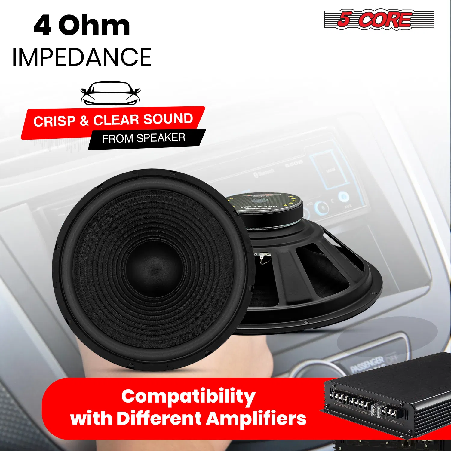 5 Core 15 Inch Car Subwoofer 4 Ohm Audio Speaker Replacement Woofer Driver Pair photo 5