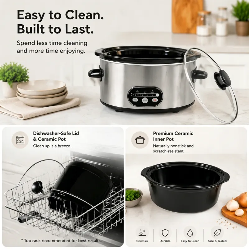 6/8 Quart Slow Cooker with 3 Cooking Settings, Non-Stick Ceramic Inner Pot, Dishwasher-Safe Lid, Multi-Functional Slow Cooker for Soups, Stews, Roast Chicken, Easy to Clean photo 5