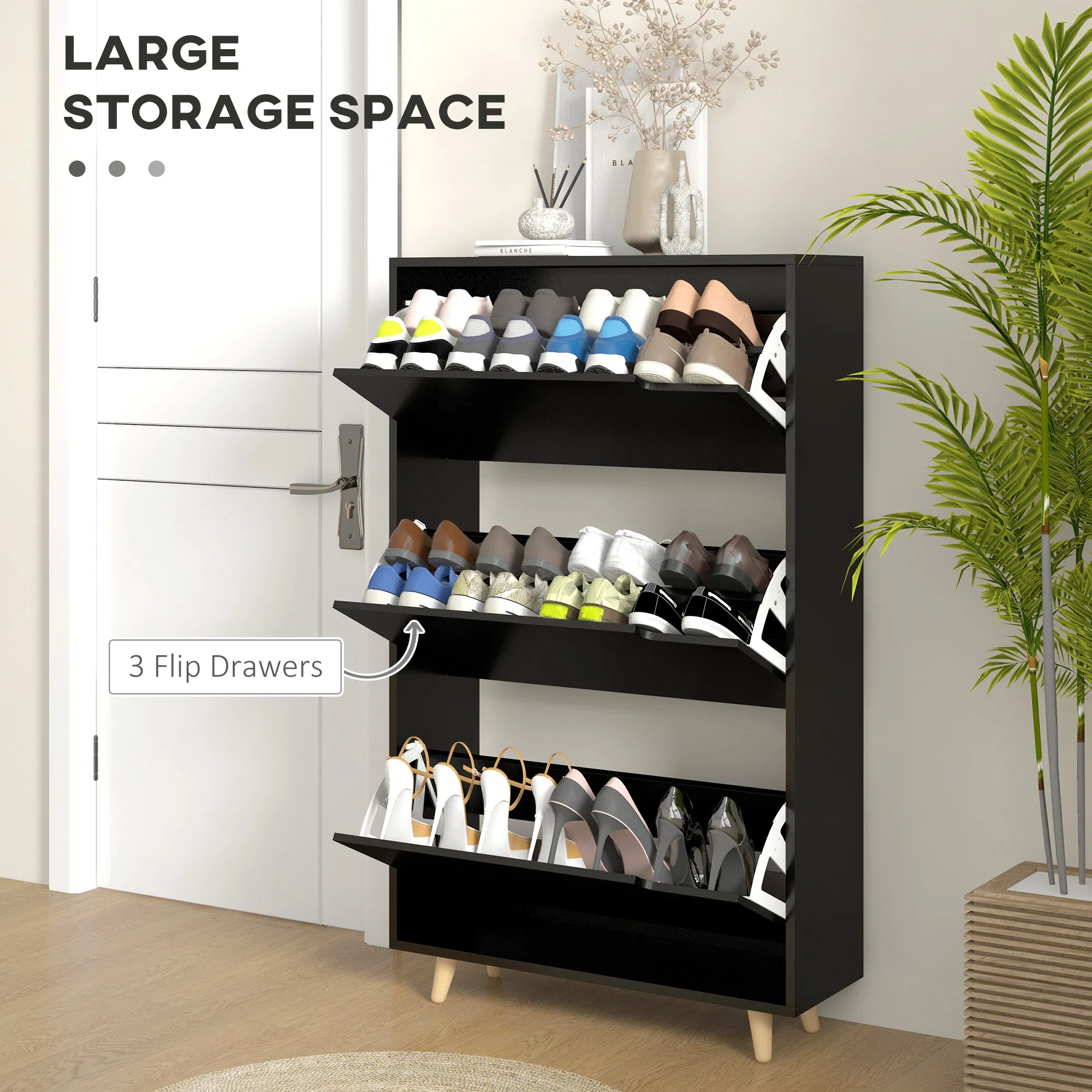 Slim Shoe Storage Cabinet with 3 Flip Drawers and Adjustable Shelves, Shoe Cabinet for 18-24 Pairs, Black photo 6