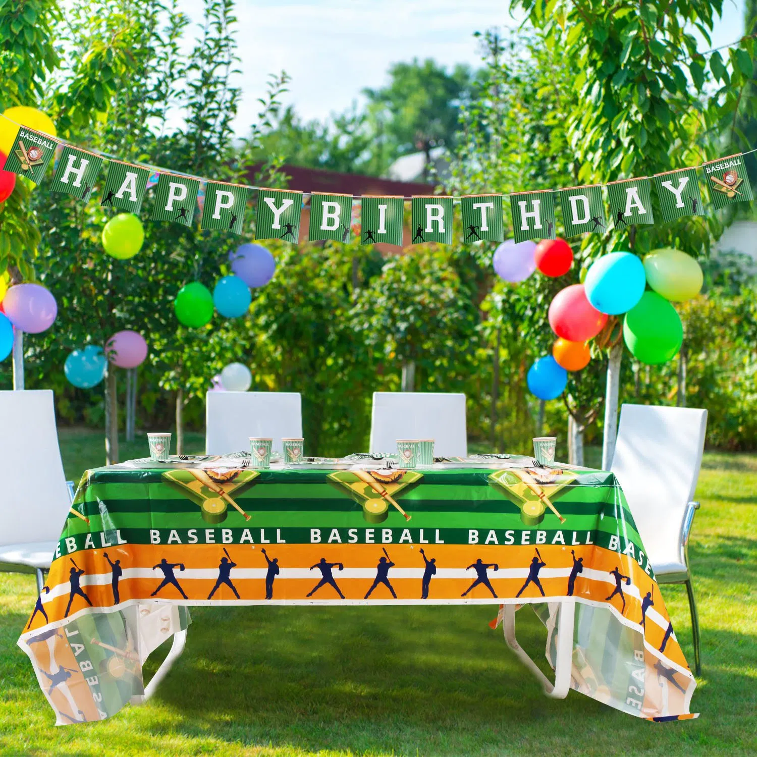 171Pcs Baseball Party Supplies Kit Baseball Birthday Party Disposable Dinnerware Set Baseball Themed Party Tableware Decorations Cups Plates Napkins Spoons Knives Forks Tableclothes photo 8